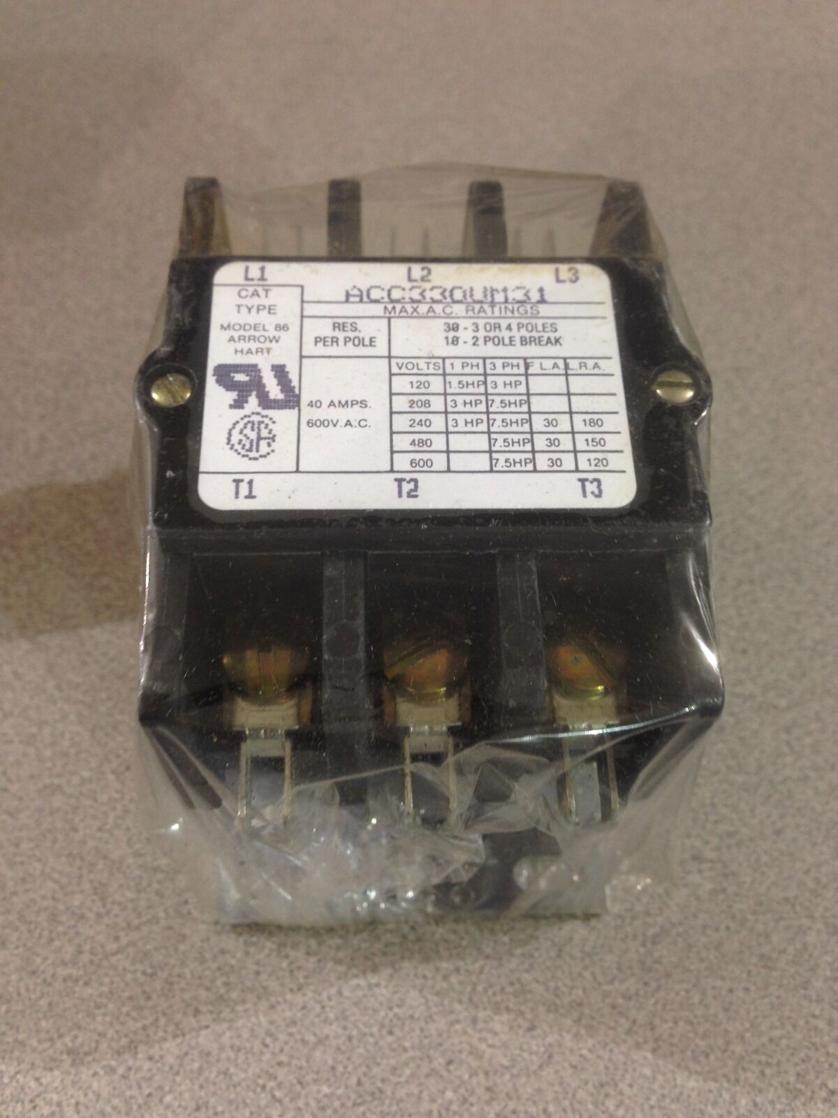 NEW ARROW HART INDUSTRIAL CONTROL CONTACTOR ACC330UM31