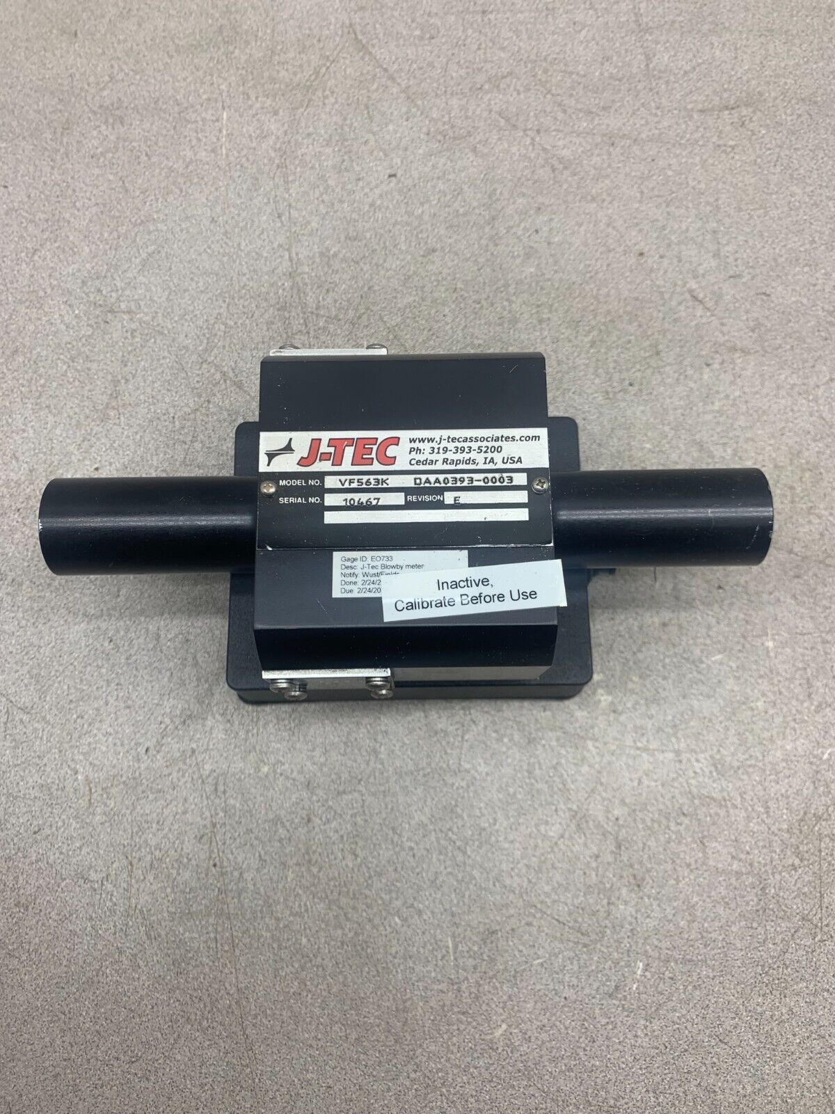 USED J-TEC FLOWMETER VF563K DAA0393-0003