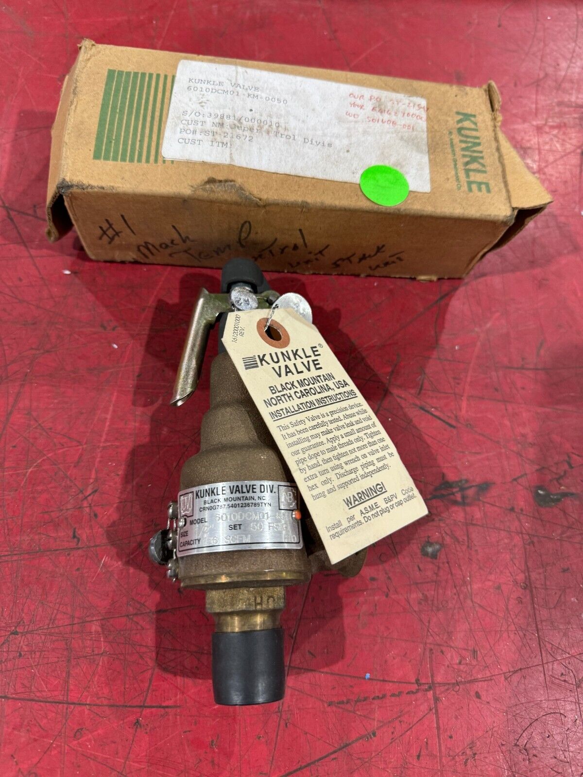NEW KNUKLE 1/2" SAFETY RELIEF VALVE 50 PSIG. 6010DCM01-KM-0050