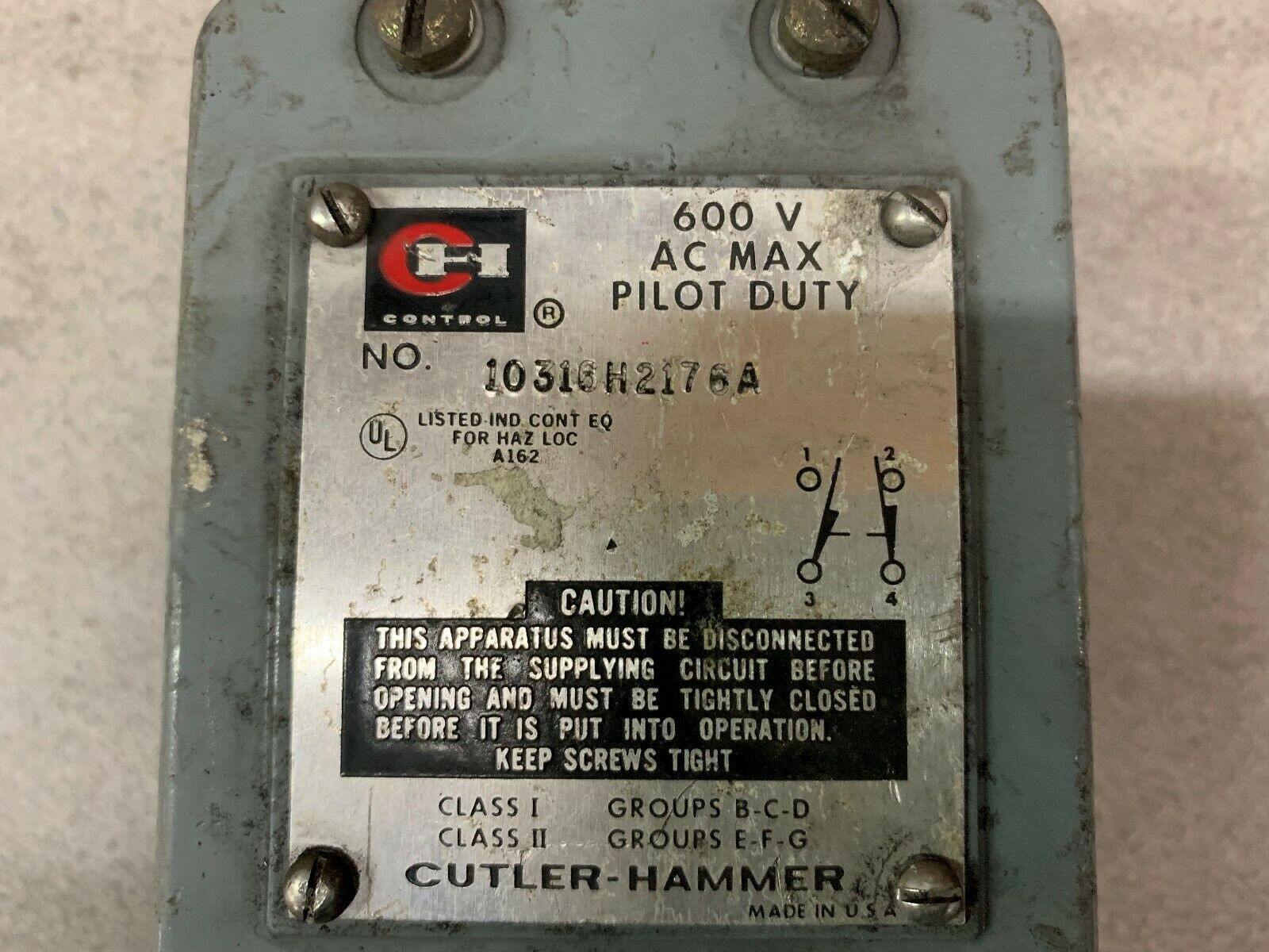 USED CUTLER HAMMER LIMIT SWITCH 10316H2176A