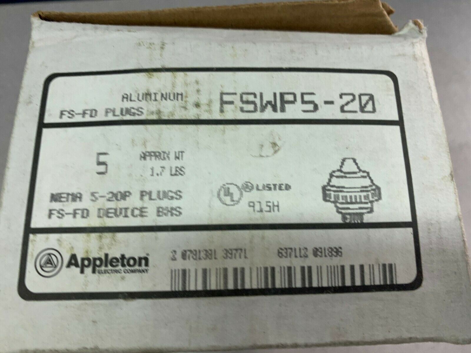 BOX OF 5 NEW IN BOX APPLETON PLUGS FSWP.5-20