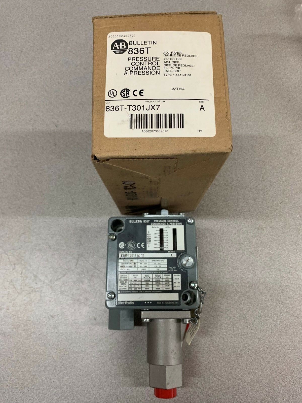 NEW IN BOX ALLEN BRADLEY PRESSURE CONTROL 836T-T301JX7 SERIES A