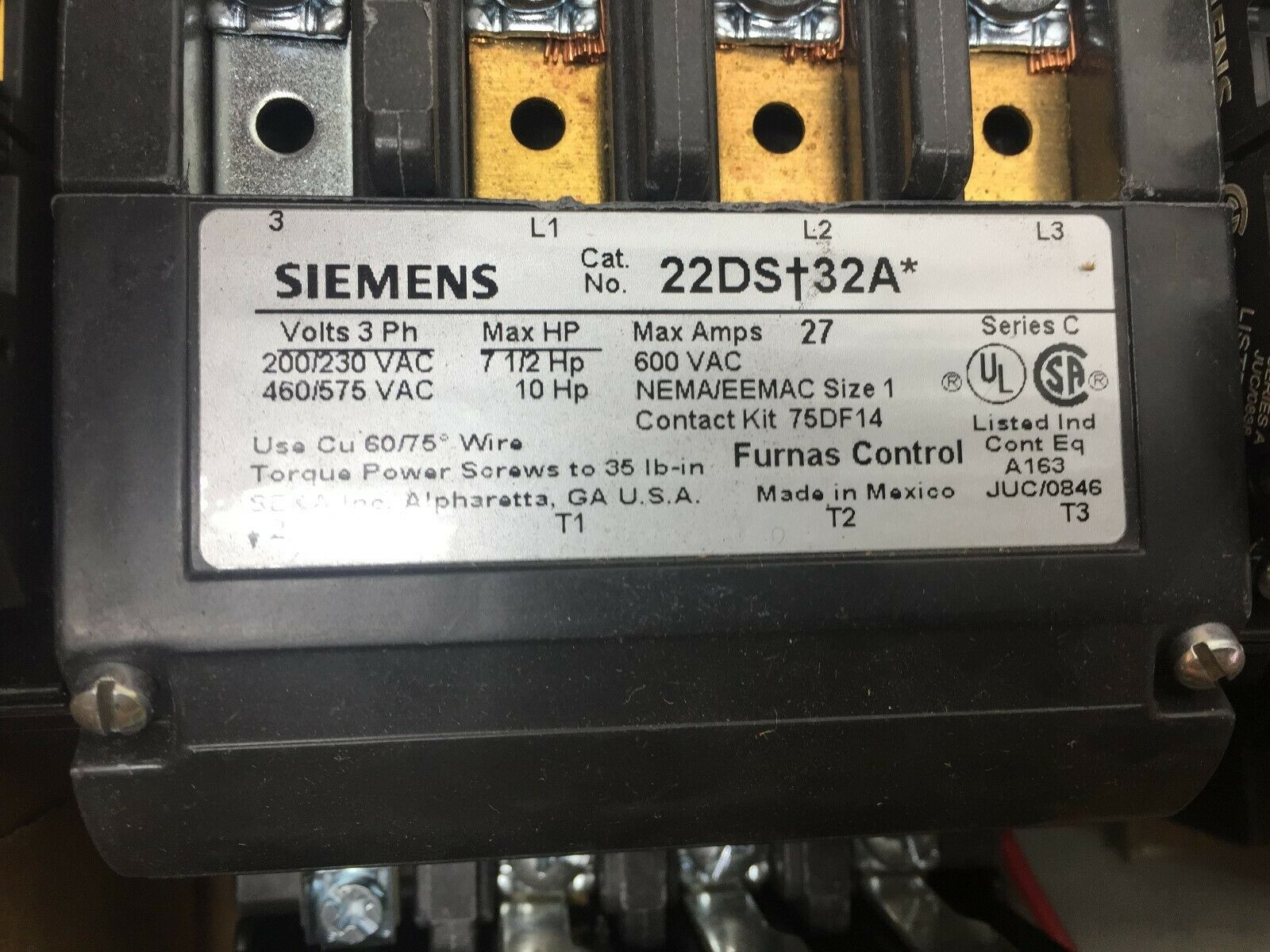 NEW IN BOX SIEMENS SIZE 1 3 POLE 600 VAC 27 AMPS 10 HP 120/240 VAC COIL REVERSIN