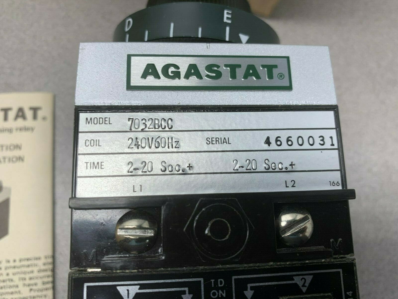 NEW IN BOX AGASTAT 240V. TIMER 2-20 SEC. TIMING RELAY 7032BCC