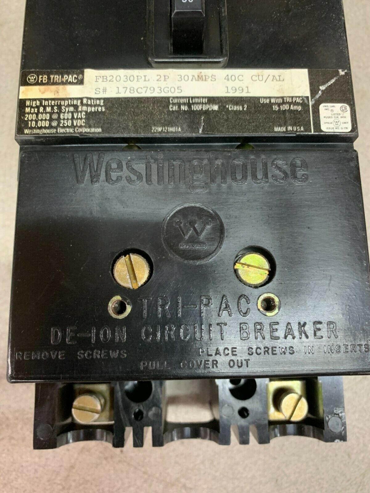 NEW NO BOX WESTINGHOUSE 2 POLE 30AMP TRI-PAC CIRCUIT BREAKER FB2030PL