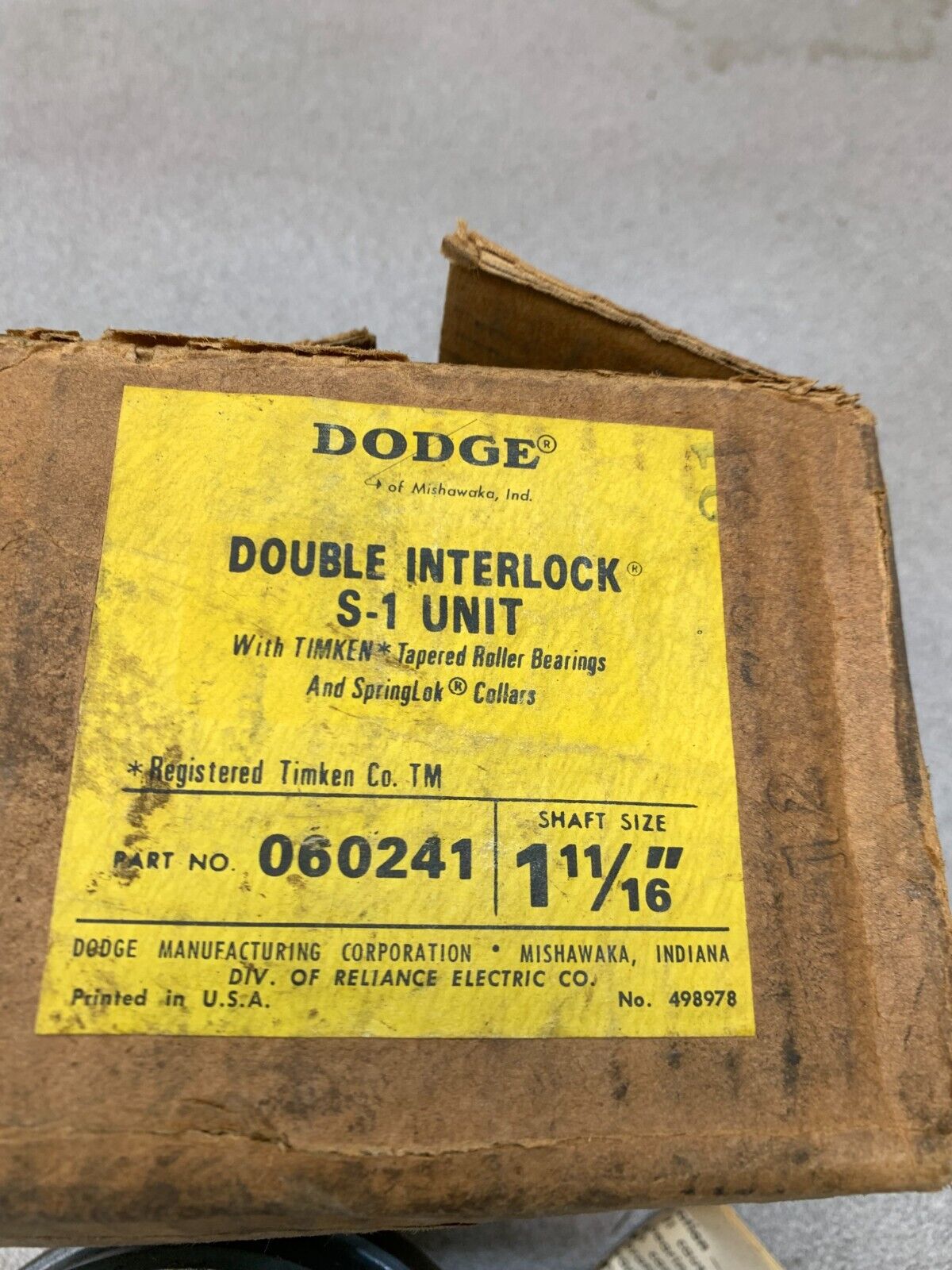 NEW IN BOX DODGE DOUBLE INTERLOCK INSERT BEARING 1-11/16" BORE S1UDI111 060241