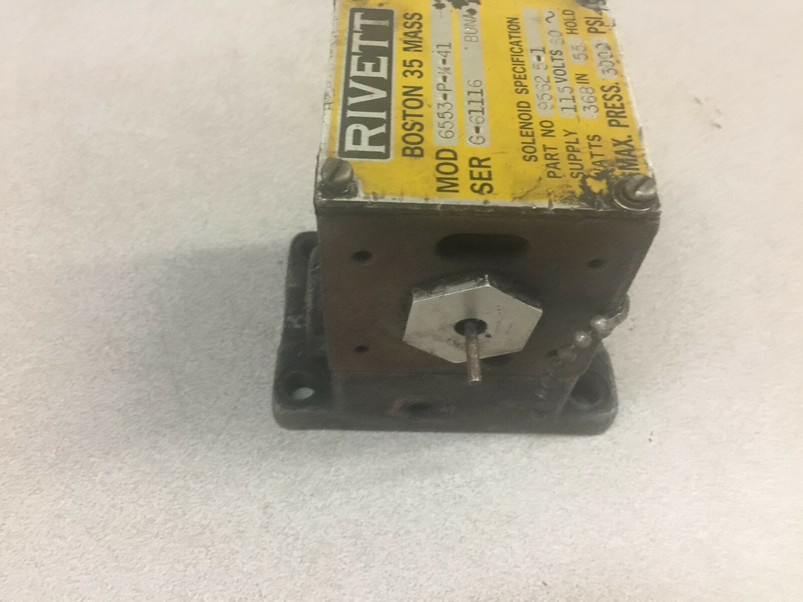 NEW NO BOX RIVETT 3000PSI HYD SOLENOID VALVE 6553-P-1/4-41