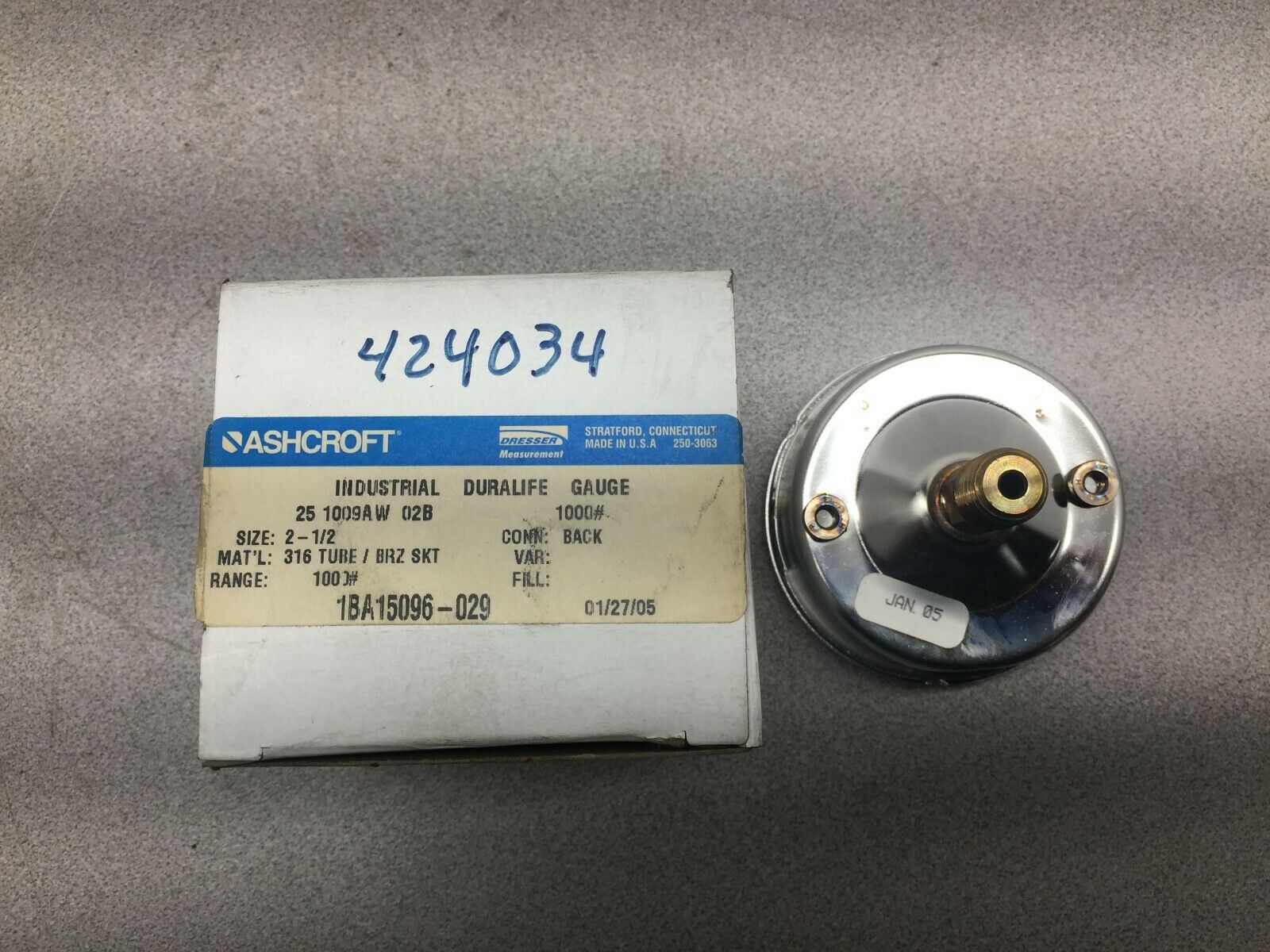 NEW IN BOX ASHCROFT 2 1/2" 0-1000# 316 SS DURALIFE GUAGE 1BA15096-029