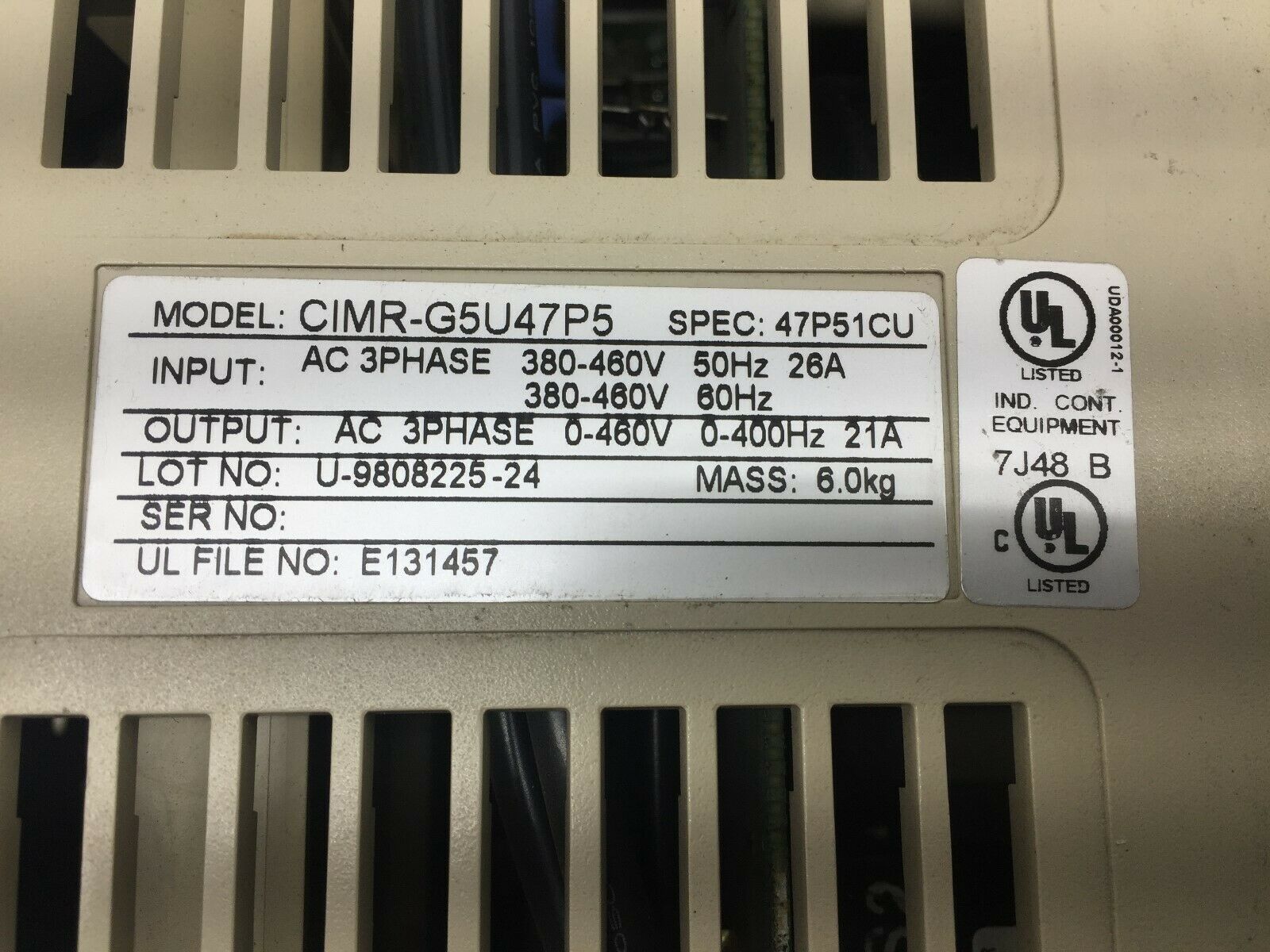 USED EMS 380-460VAC 26AMPS 3PH 0-400HZ CIMR-G5U47P5