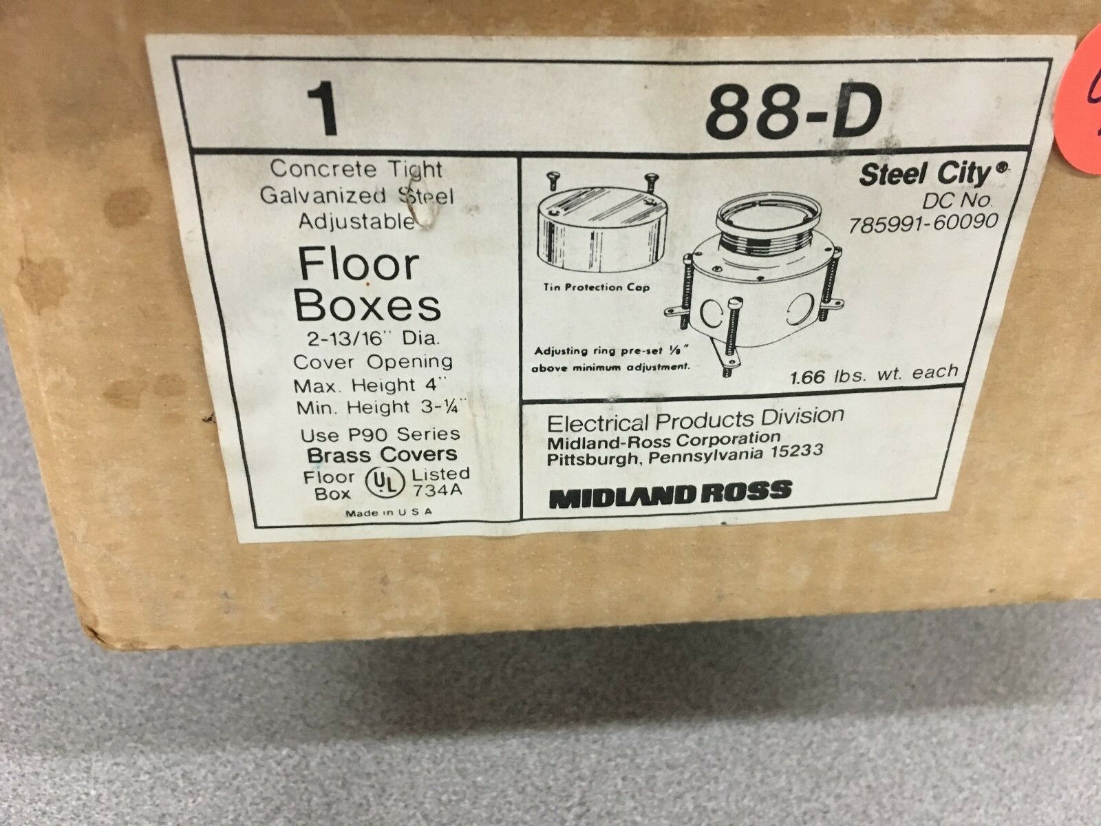 NEW IN BOX STEEL CITY MIDLAND ROSS FLOOR BOX 88-D