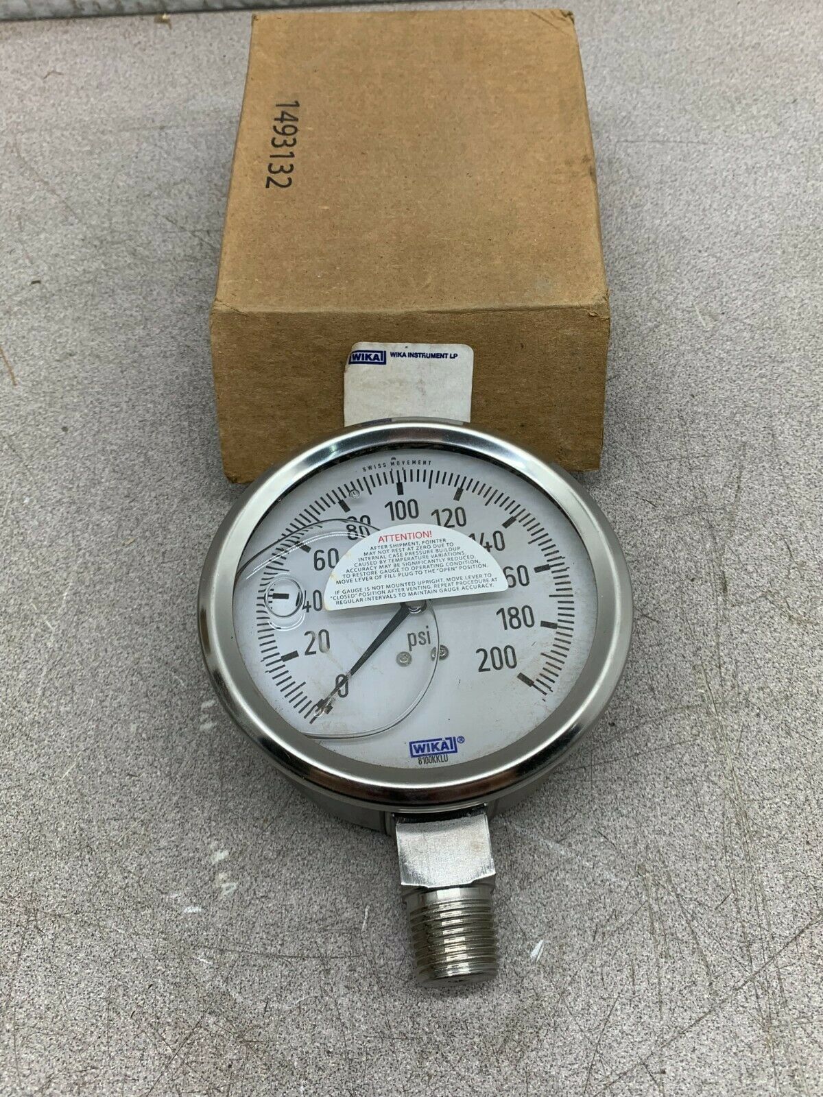 NEW IN BOX WIKA 0-200 PSI. LIQUID FILLED GAUGE 8100KKLU