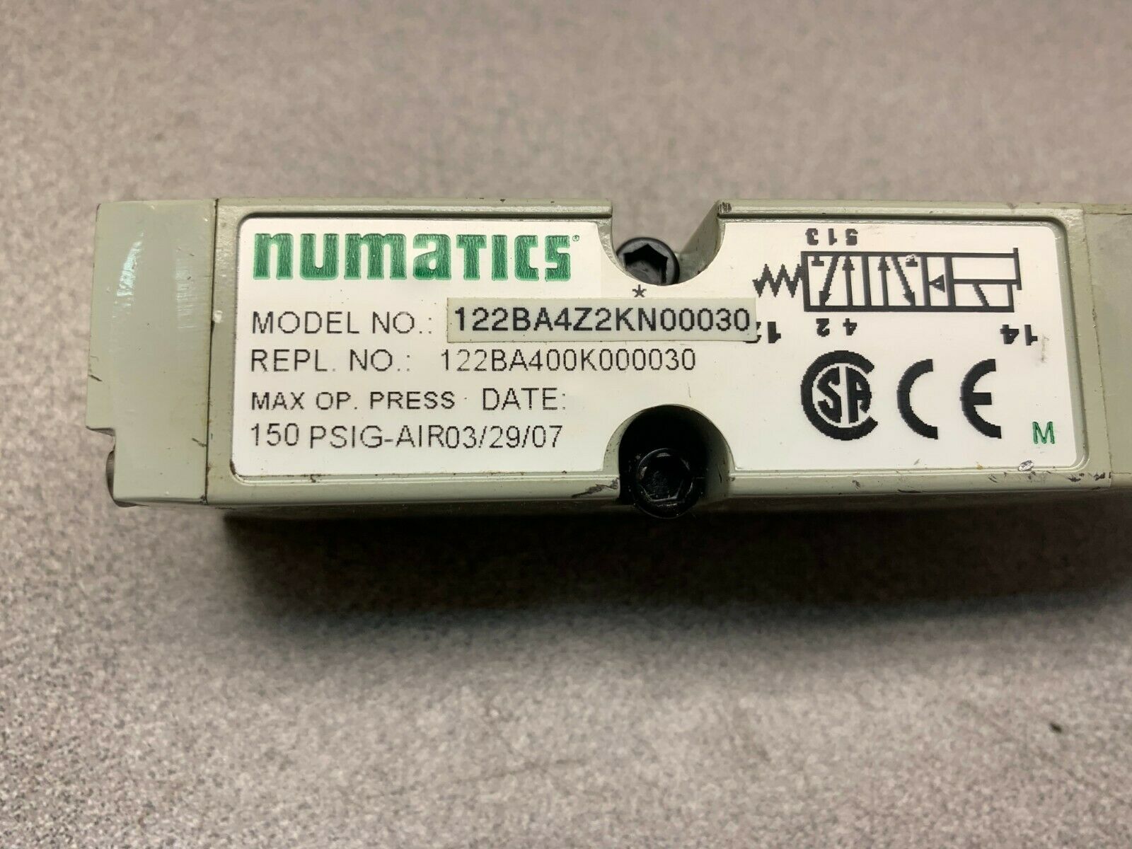 NEW NO BOX NUMATICS VALVE 122BA4Z2KN00030