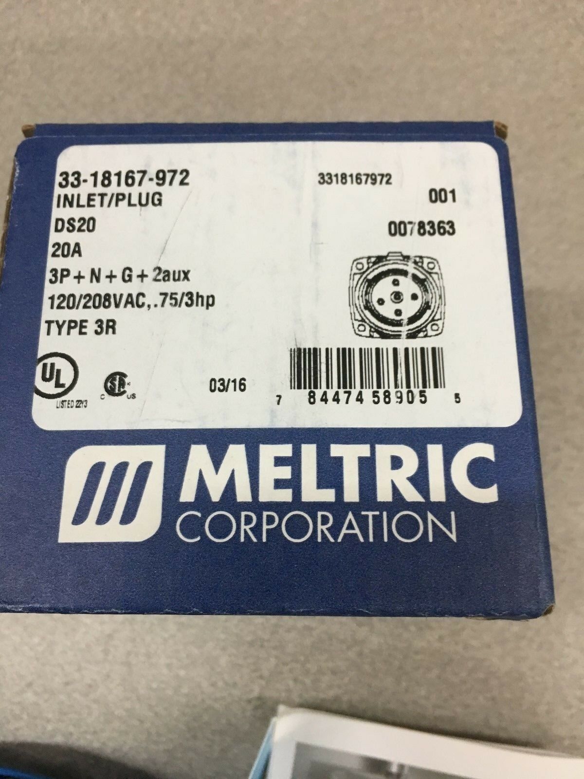 NEW IN BOX MELTRIC INLET PLUG 33-18167-972