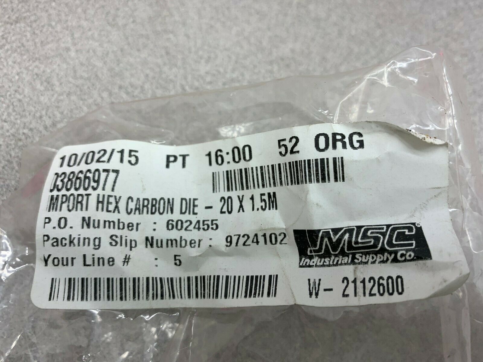 NEW NO BOX INTERSTATE HEX CARBON DIE 03866977