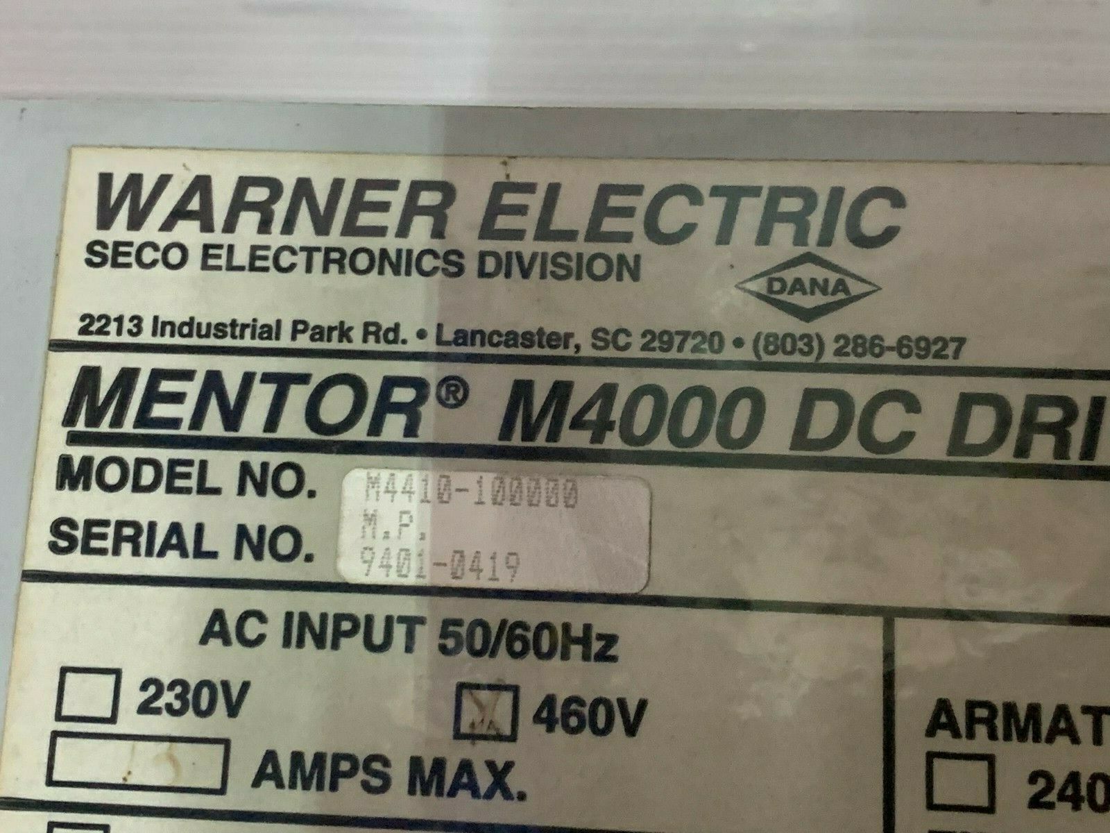 USED WARNER SECO M44-M45R MENTOR II M4000 DC DRIVE MODULE M4410-100000