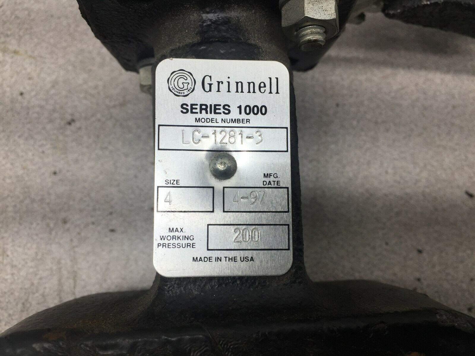 NEW NO BOX GRINNELL SERIES 1000 4" 200 PSI VALVE LC-1281-3