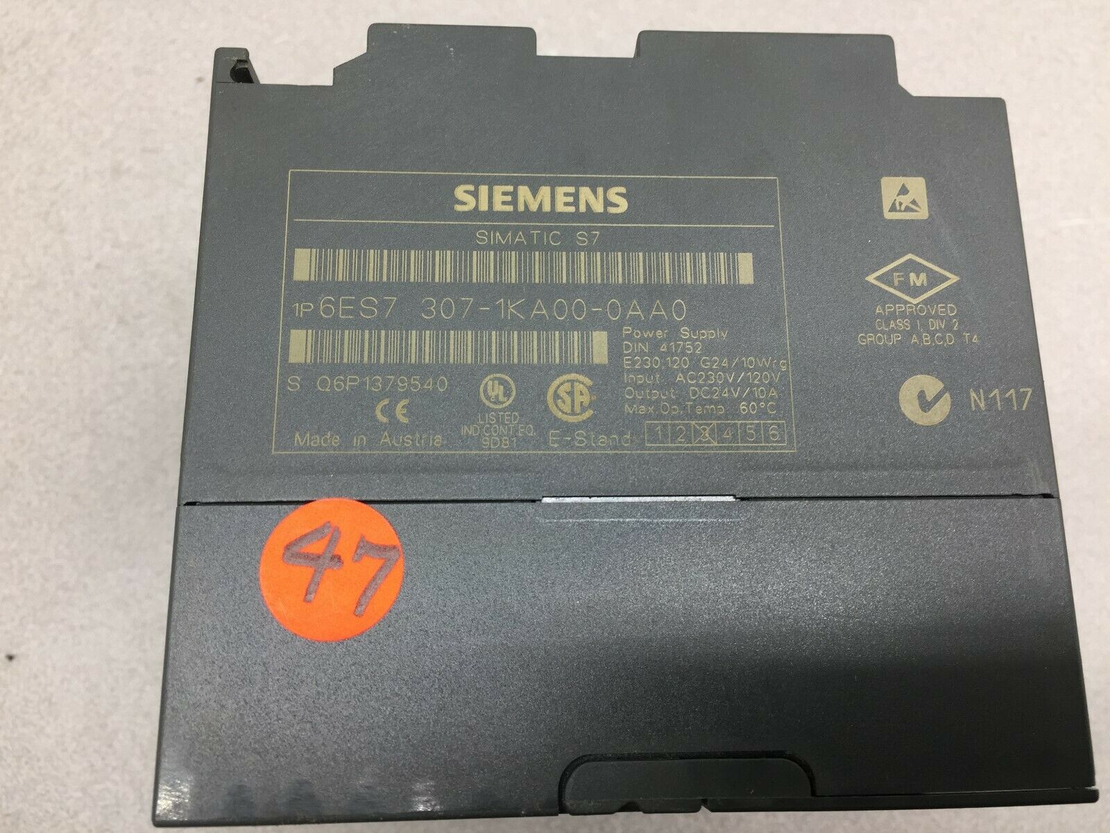 USED SIEMENS  SIMATIC S7 120/230VAC INPUT 24VDC 10AMP OUT POWER SUPPLY 6ES7 307-