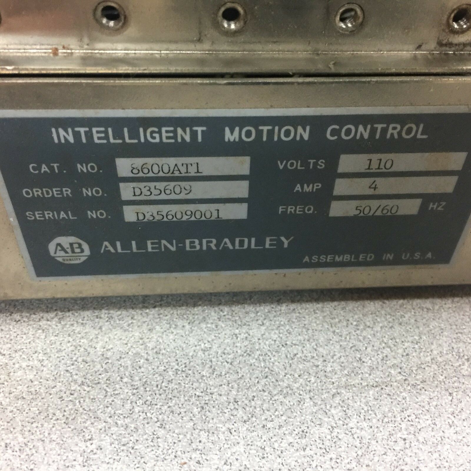 USED ALLEN BRADLEY INTELLIGENT MOTION CONTROLRACK 8600AT1