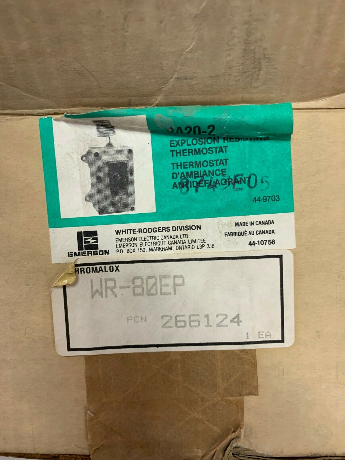 NEW IN BOX CHROMALOX EXPLOSION RESISTING THERMOSTAT WR-80EP PCN 266124