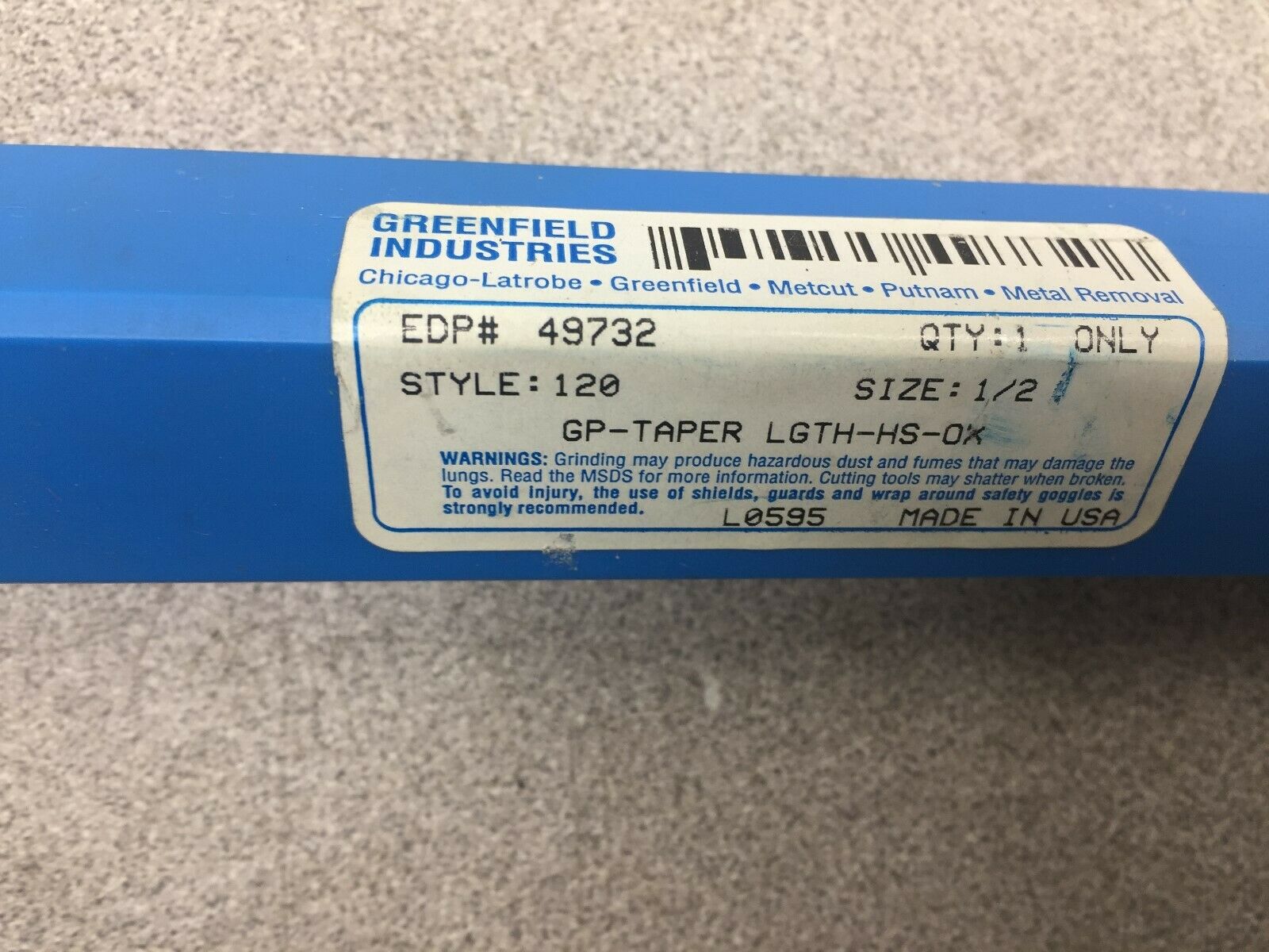 NEW IN BOX GREENFIELD 1/2 STYLE 120 GP-TAPER LGH-HS-OX TAPER LENGTH DRILL BIT 49