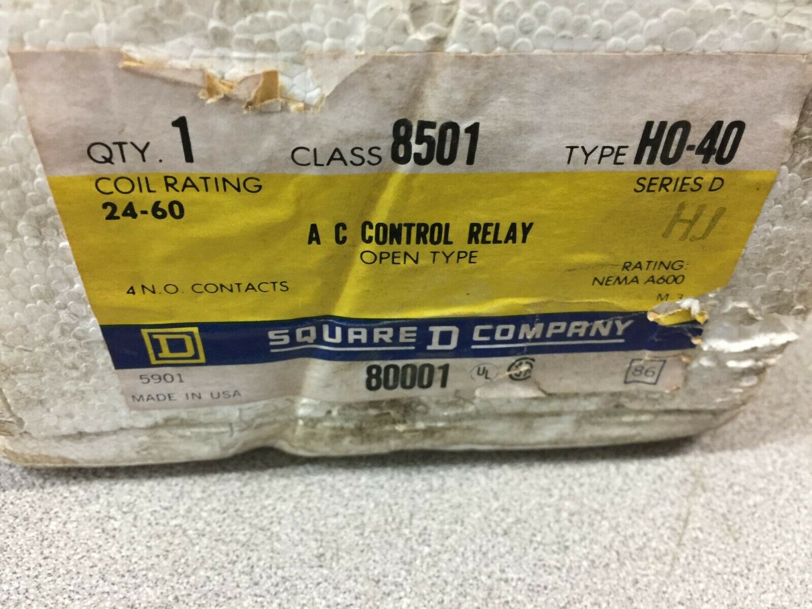 NEW IN BOX SQUARE D AC CONTOL RELAY 8501HO-40