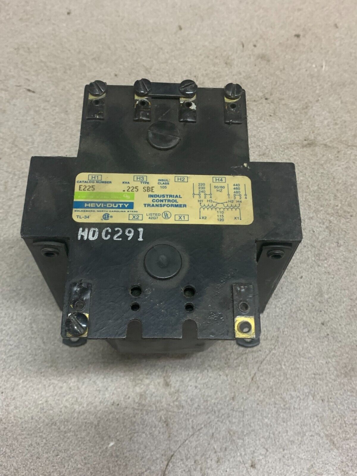 USED SOLA HEVI-DUTY .225 SBE INDUSTRIAL CONTROL TRANSFORMER E225