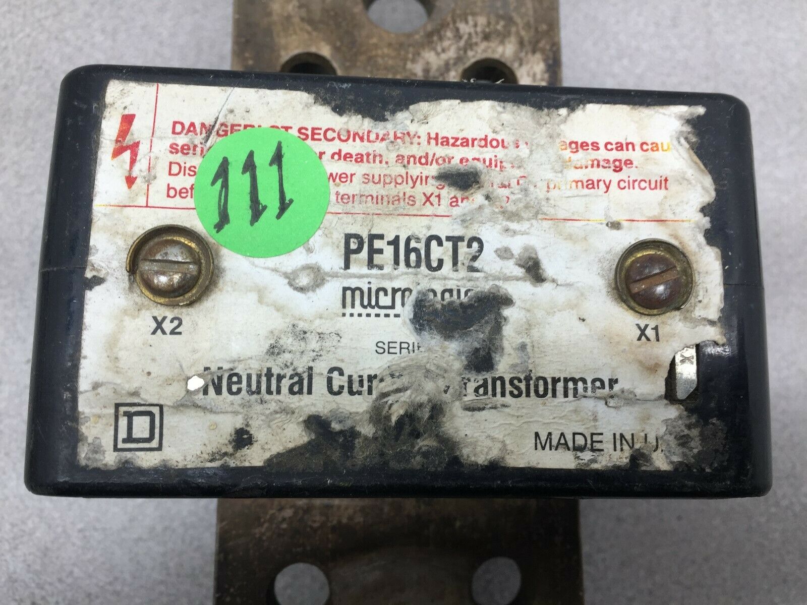 USED SQUARE D NEUTRAL CURRENT TRANSFORMER PE16CT2