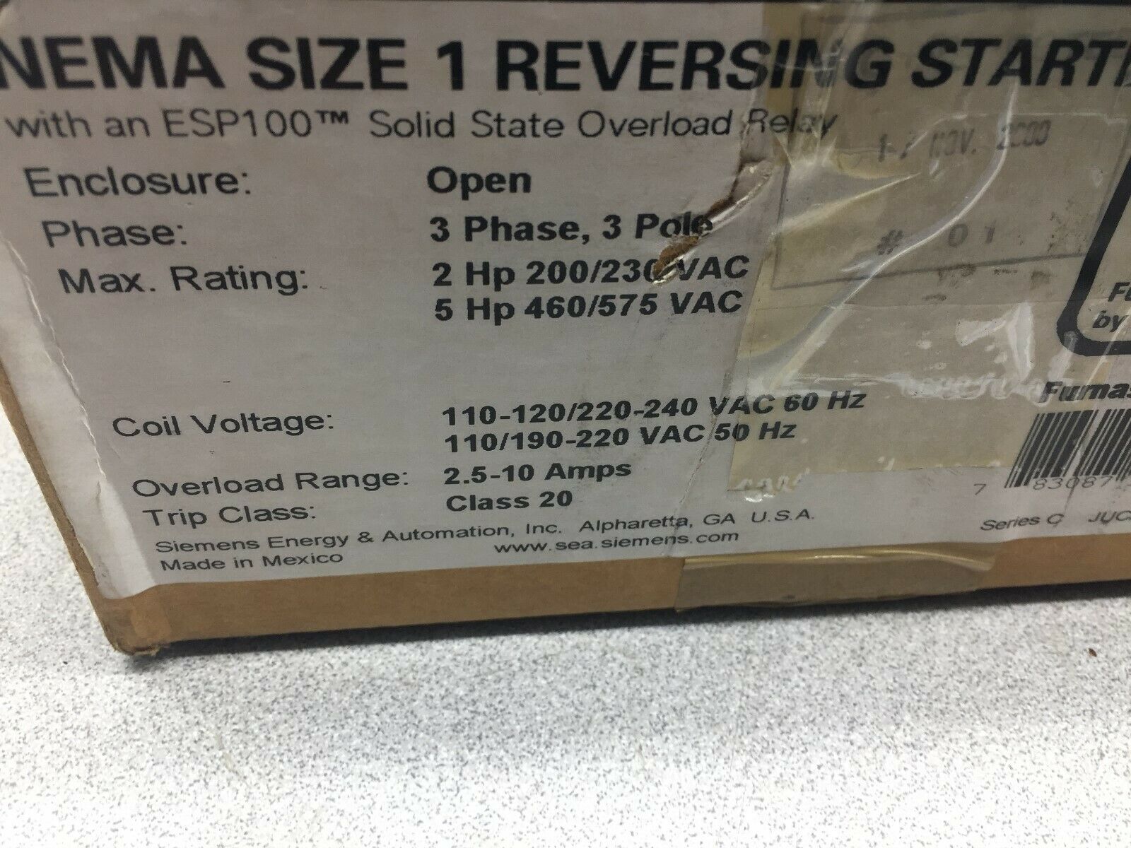 NEW IN BOX SIEMENS SIZE 1 3 POLE 600 VAC 27 AMPS 10 HP 120/240 VAC COIL REVERSIN