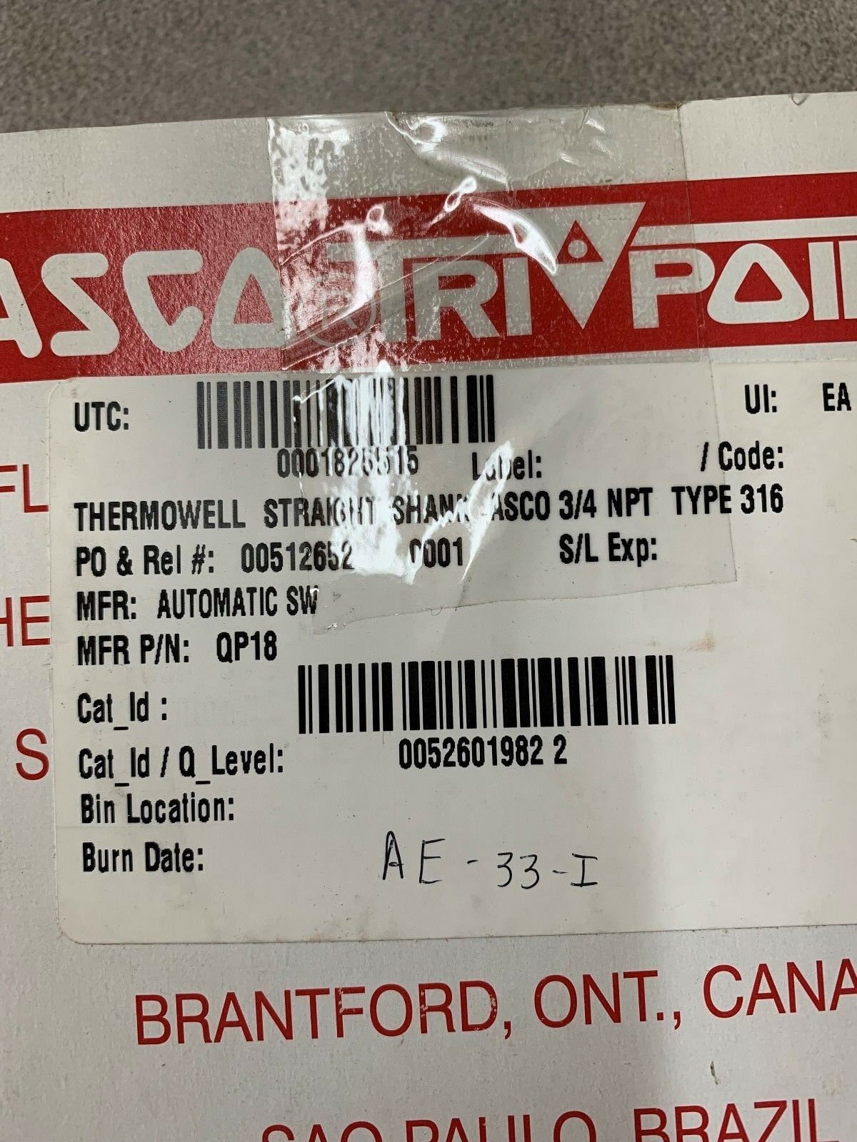 NEW IN BOX ASCO THERMOWELL QP18