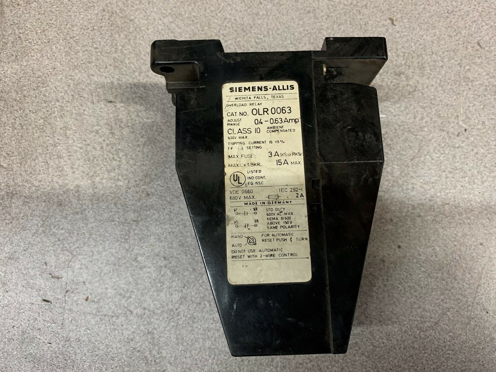 USED SIEMENS RELAY OLR0063