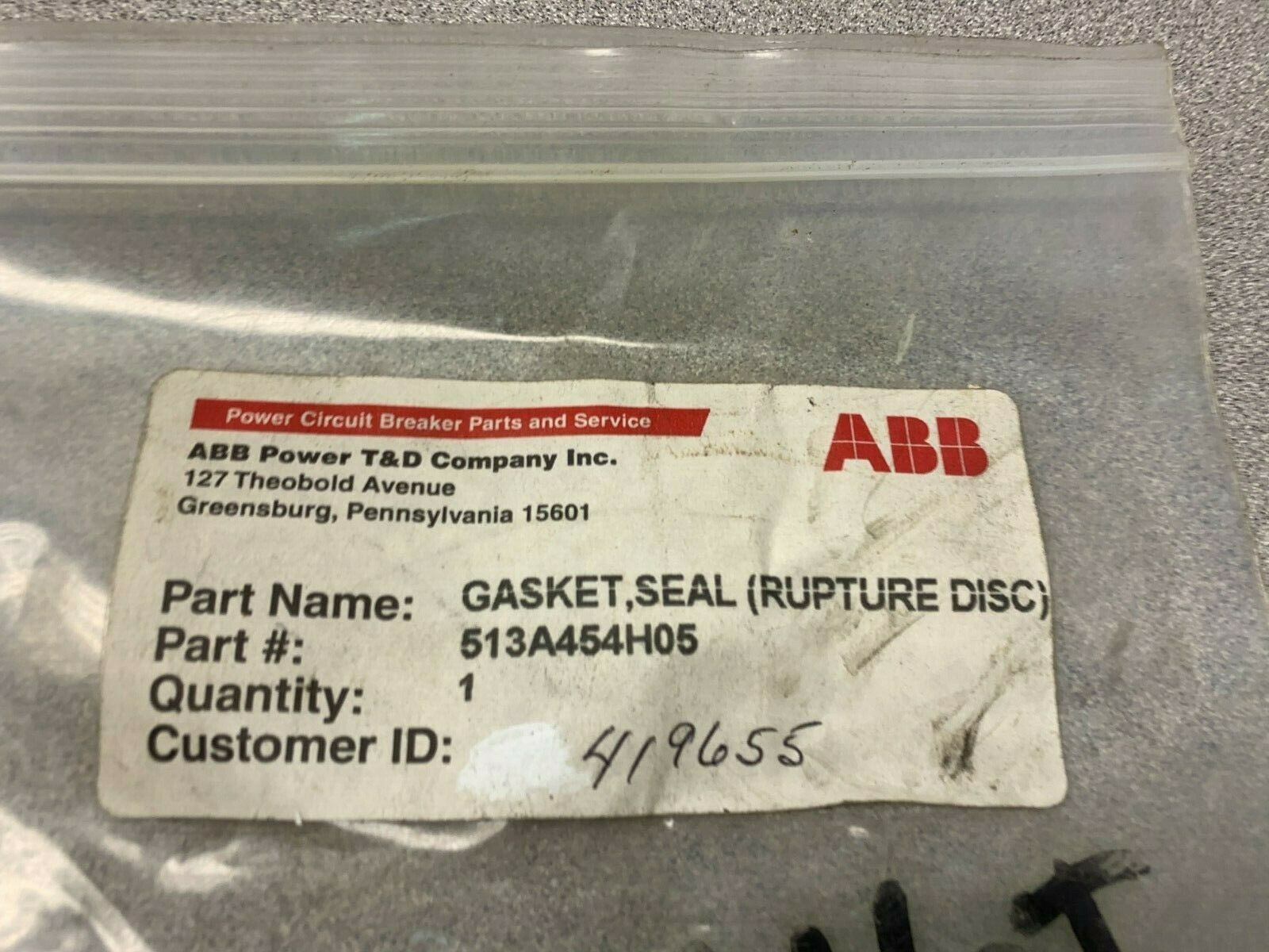 NEW NO BOX ABB GASKET 513A454H05