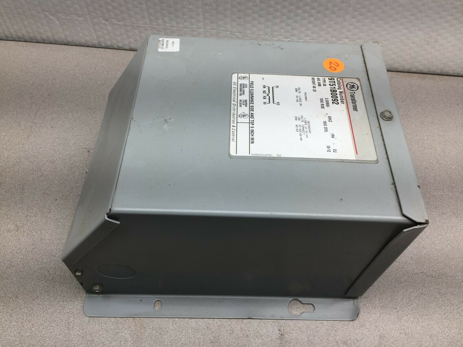 NEW NO BOX GE 2.00KVA 1PH 600VAC PRI 120/240VAC SEC TRANSFORMER 9T51B0092