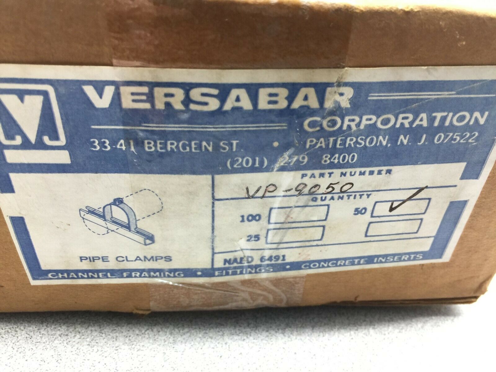 NEW BOX OF 50 VERSABAR 1/2 UNISTRUT PIPE CLAMPS VP-9050