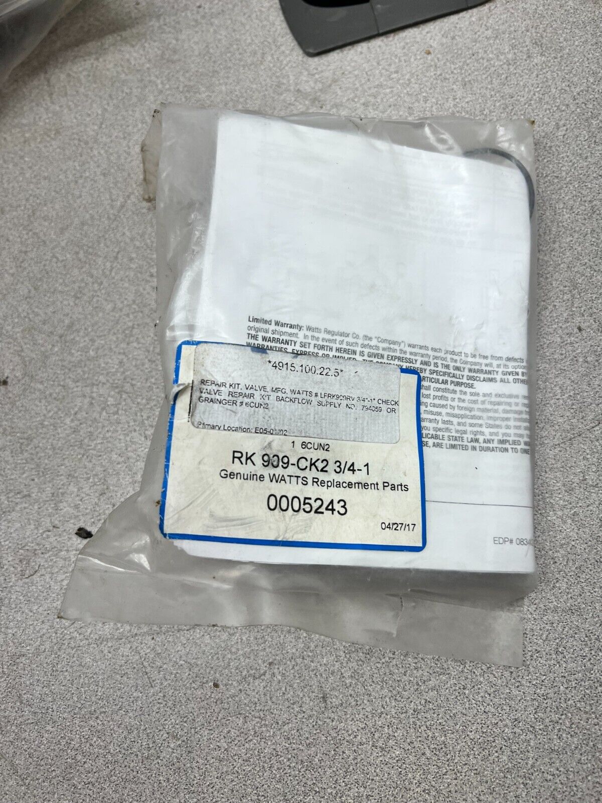 NEW IN BAG GENUINE  REPLACEMENT PARTS RK 909-CK2 3/4-1