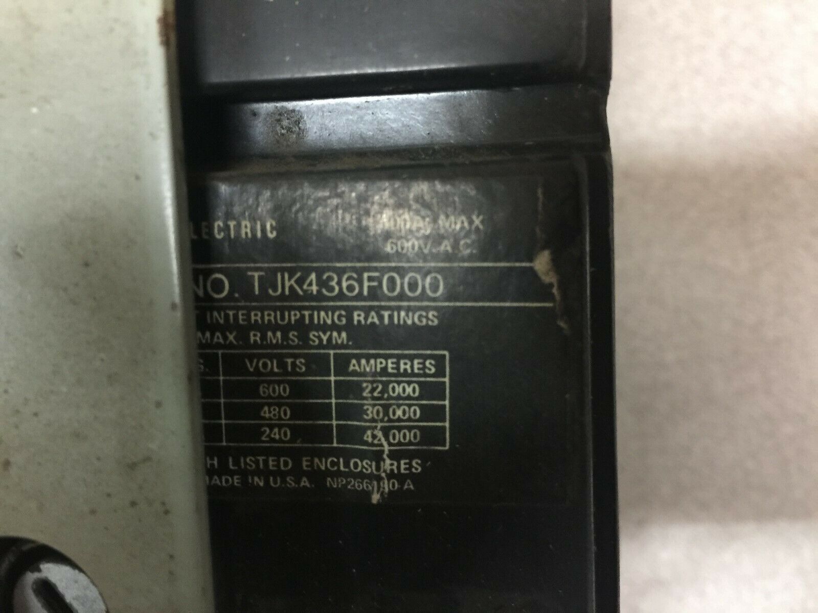 USED GE 400AMP 3POLE 600VAC 1200-4000A INST TRIP BREAKER TJK436F000