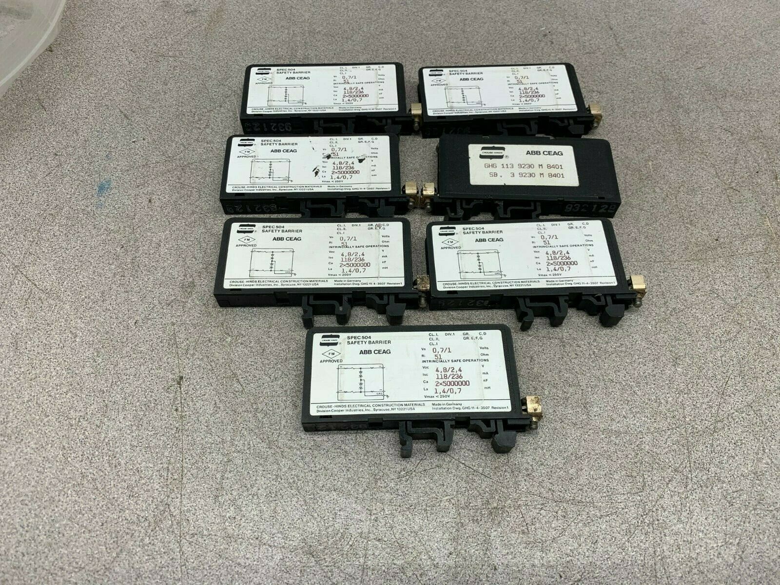 LOT OF 7 USED CROUSE HINDS ABB CEAG SAFETY BARRIERS SB39230M8401