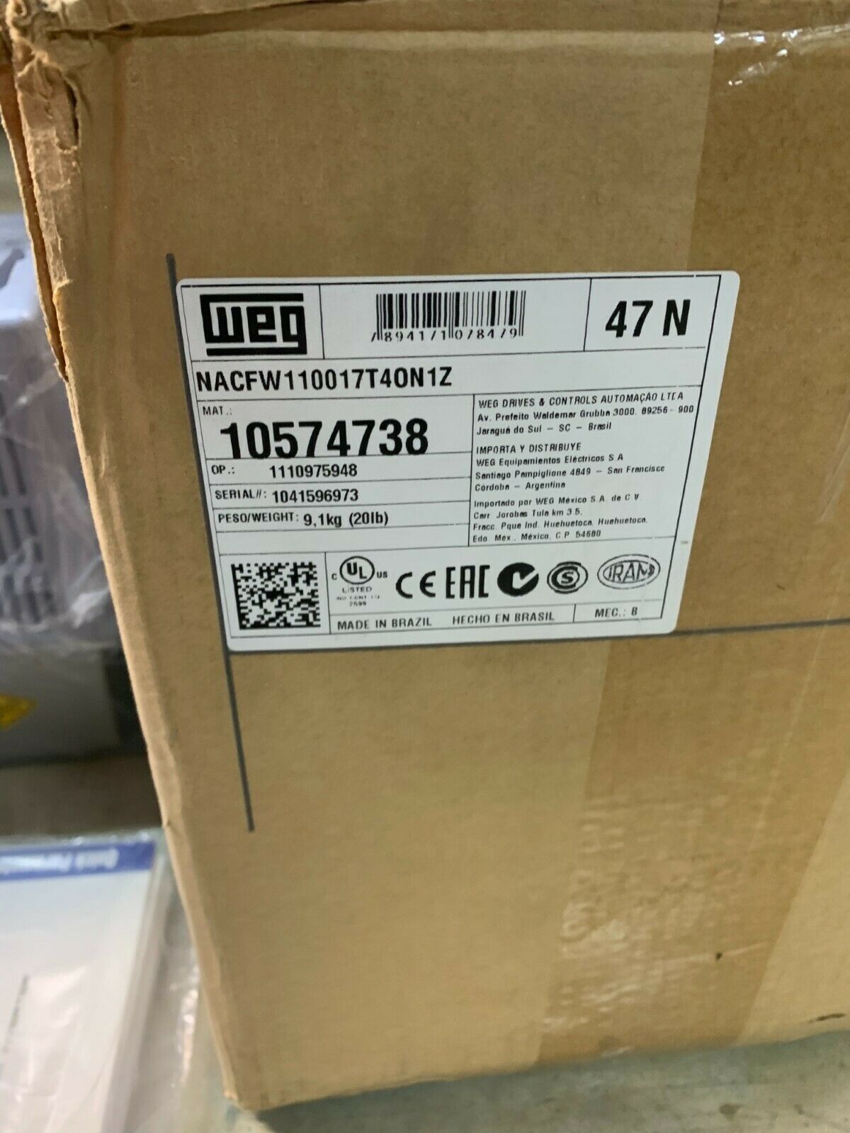 NEW IN BOX WEG DRIVE CFW-11 VECTRUE INVERTER NACFW110017T40N1Z