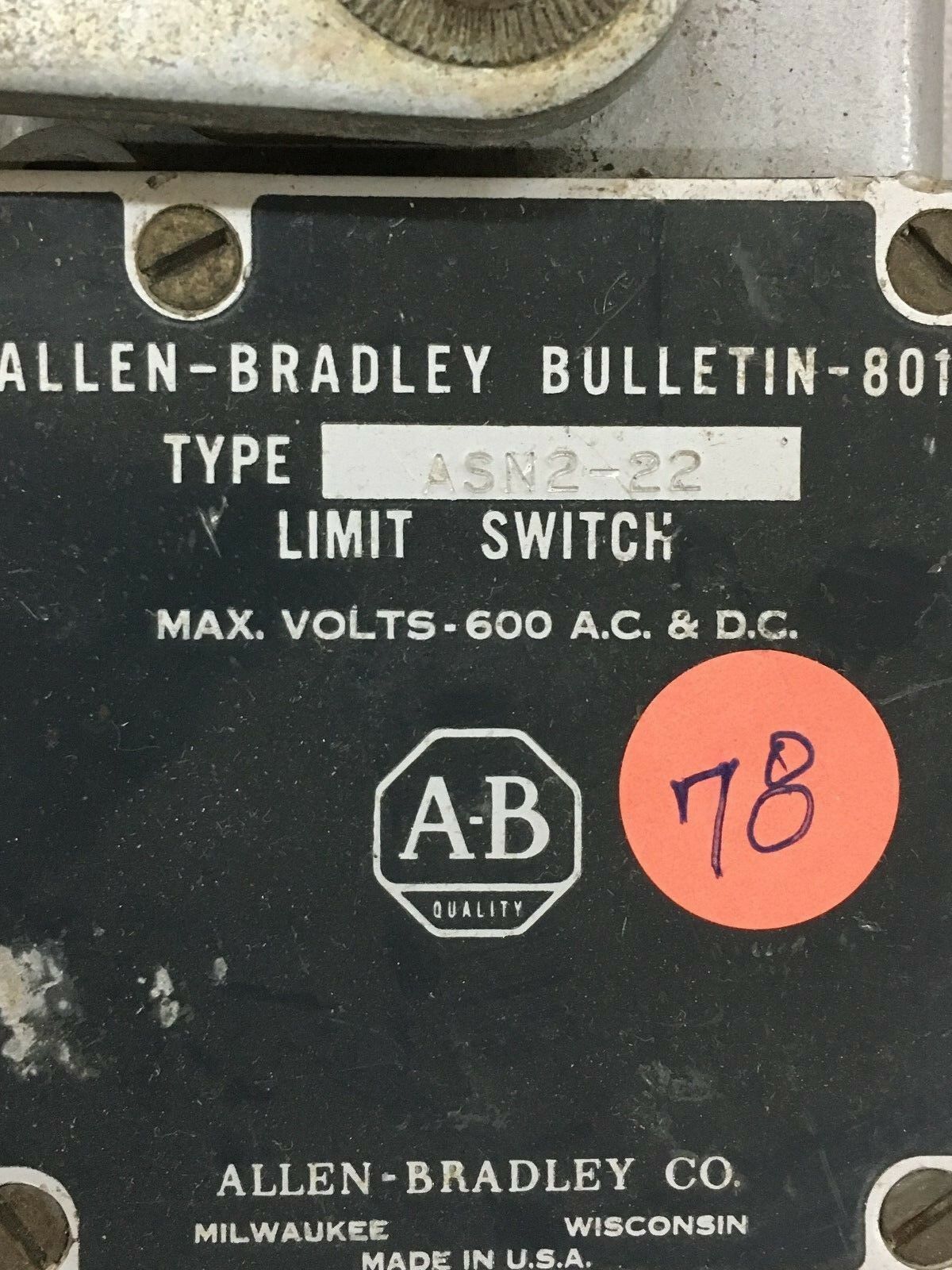 USED ALLEN-BRADLEY LIMIT SWITCH 801-ASN2-22