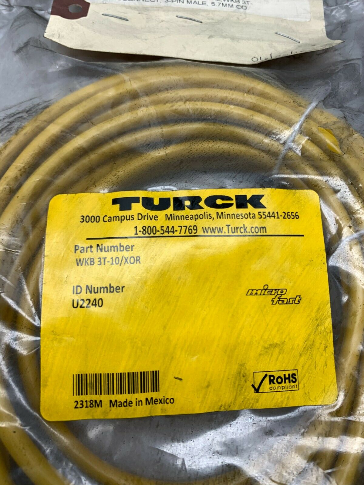 NEW IN BAG TURCK CORDSET WKB 3T-10/XOR