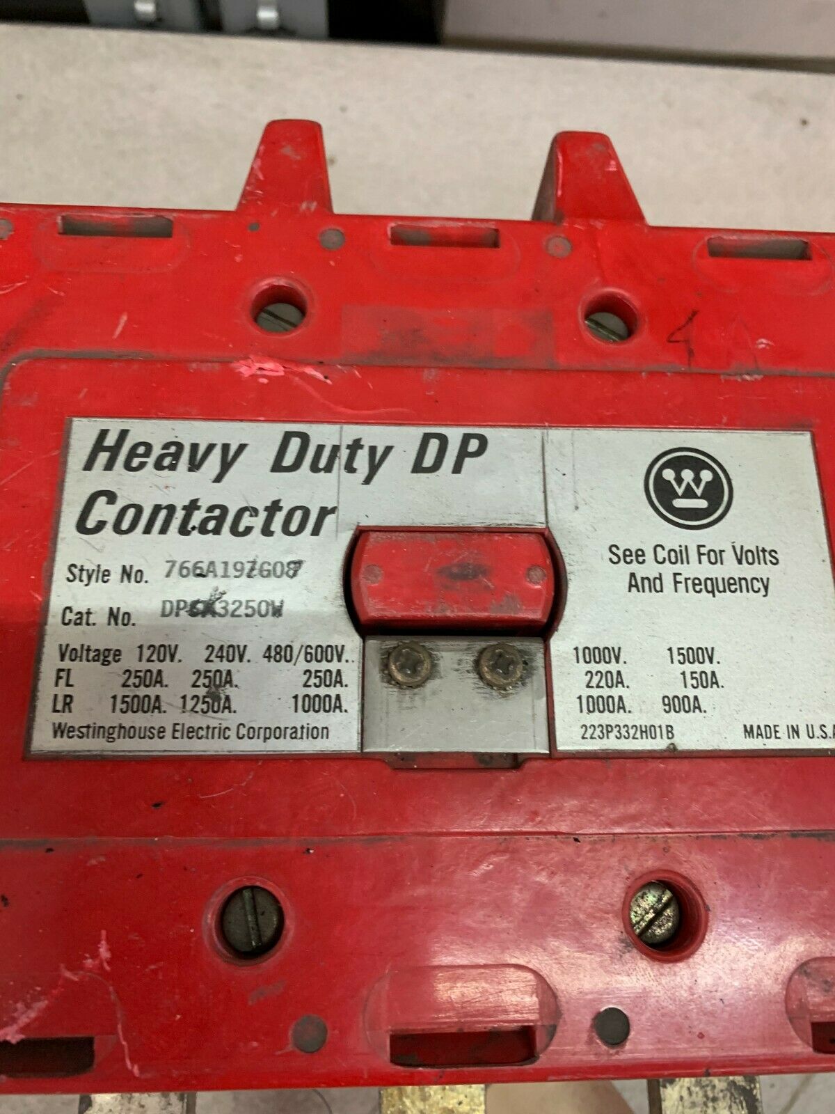 USED WESTINGHOUSE HEAVY DUTY DP CONTACTOR DPCK3250W STYLE 766A197G08