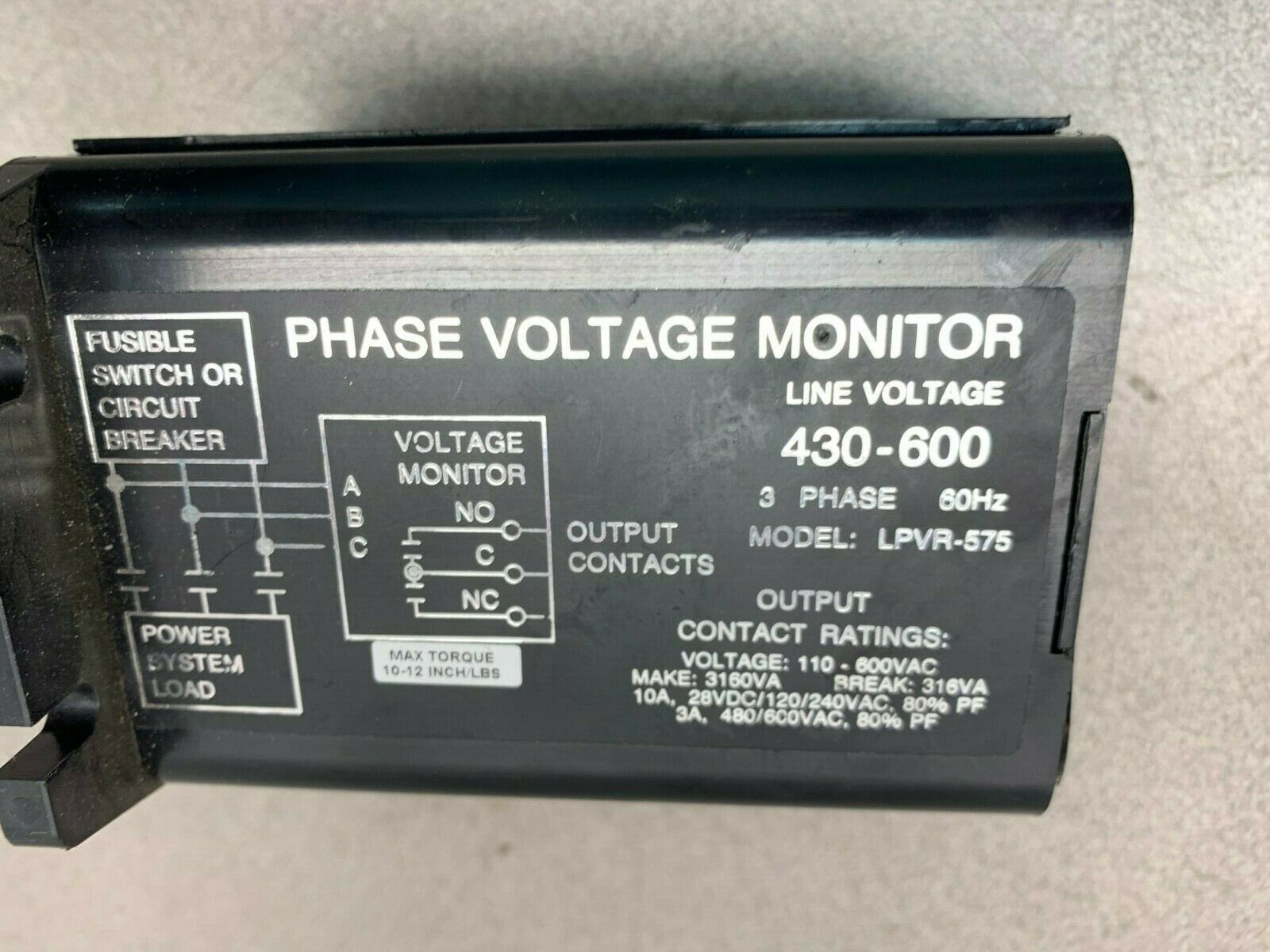 USED GENERAL ELECTRIC PHASE VOLTAGE MONITOR LPVR-575