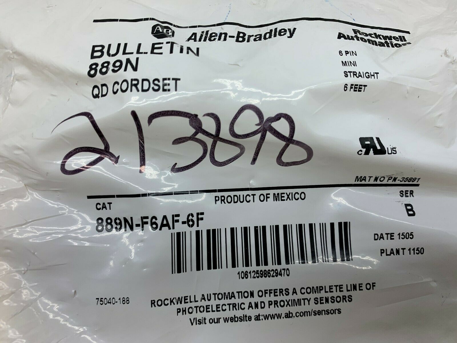 NEW IN BAG ALLEN BRADLEY CORDSET 889N-F6AF-6F