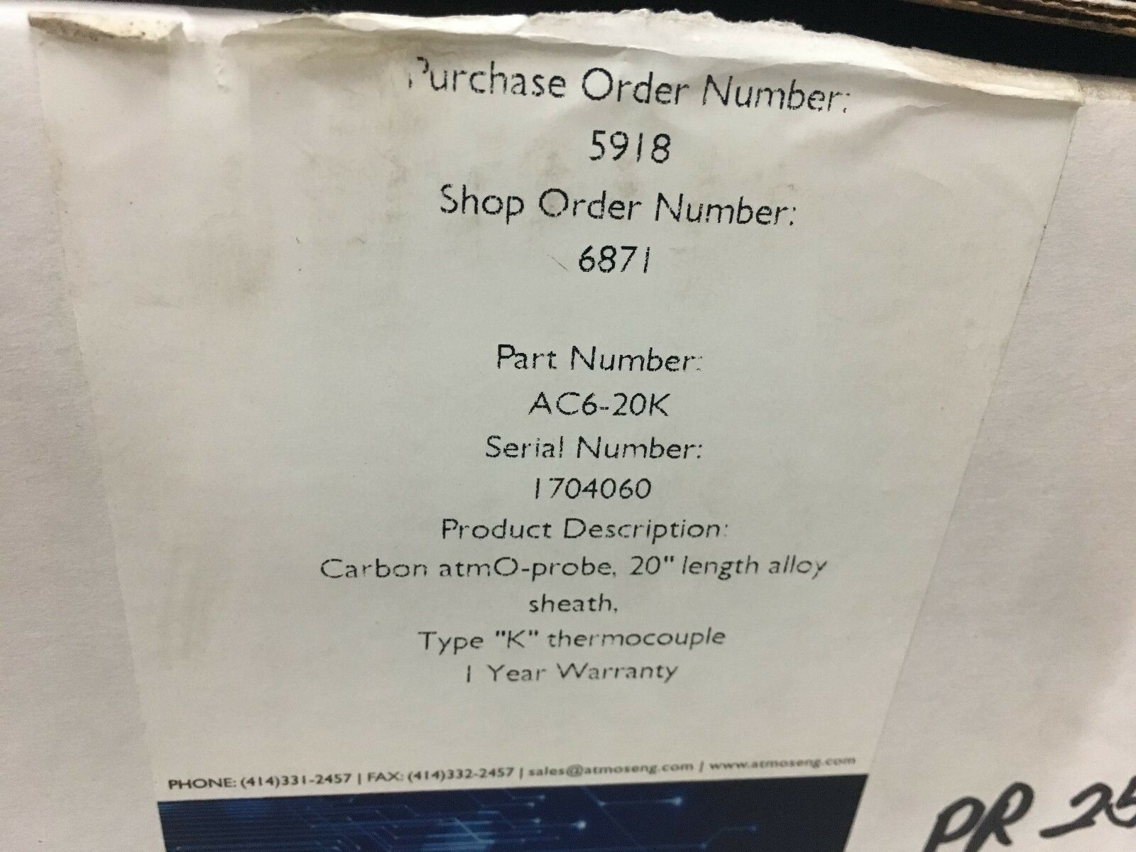 NEW IN BOX  ATMOSPHERE ENGINEERING 20" THERMOCOUPLE AC6-20K