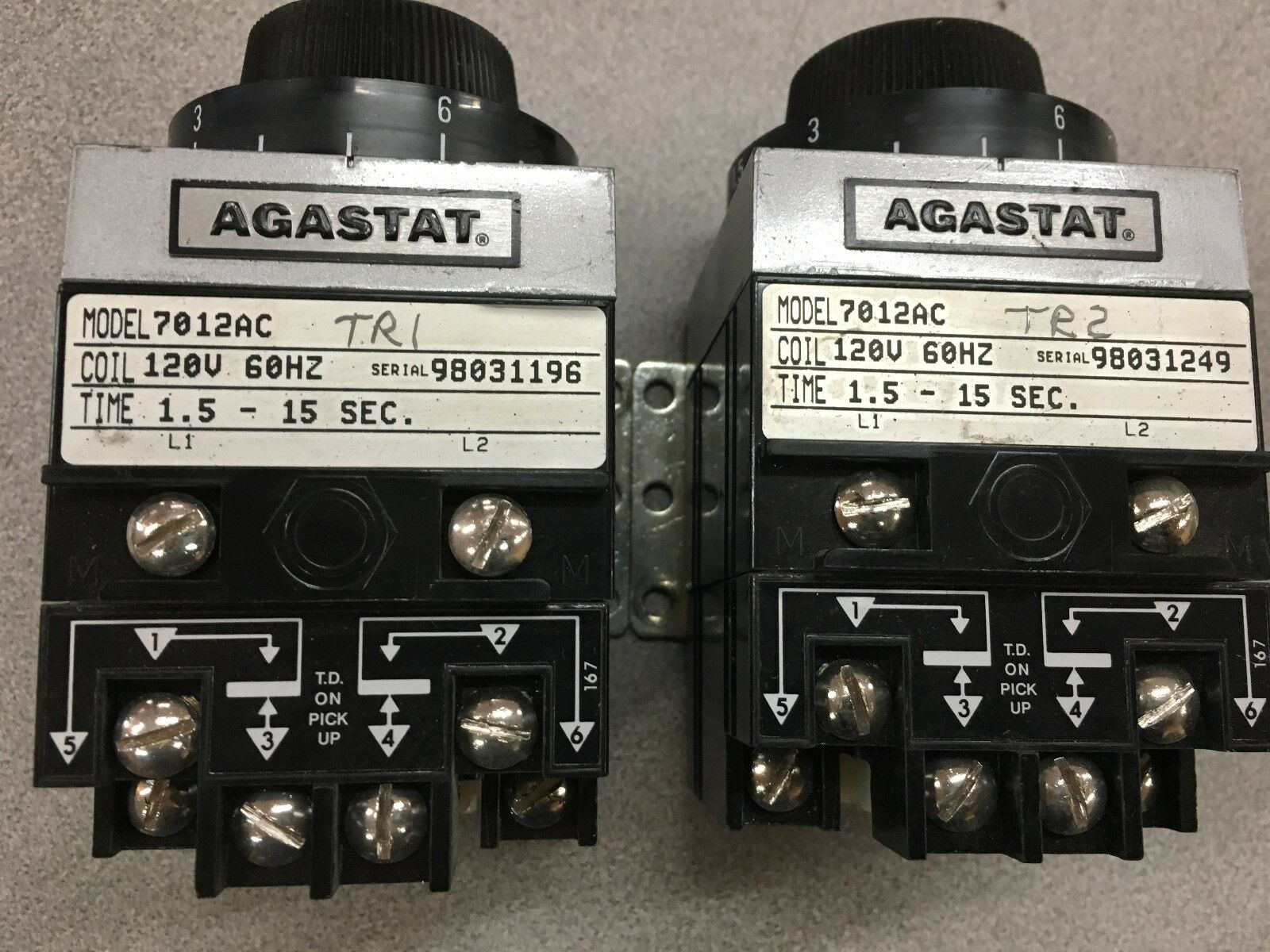 USED LOT OF 2 AGASTAT 1.5-15 SEC. TIMERS 7012AC