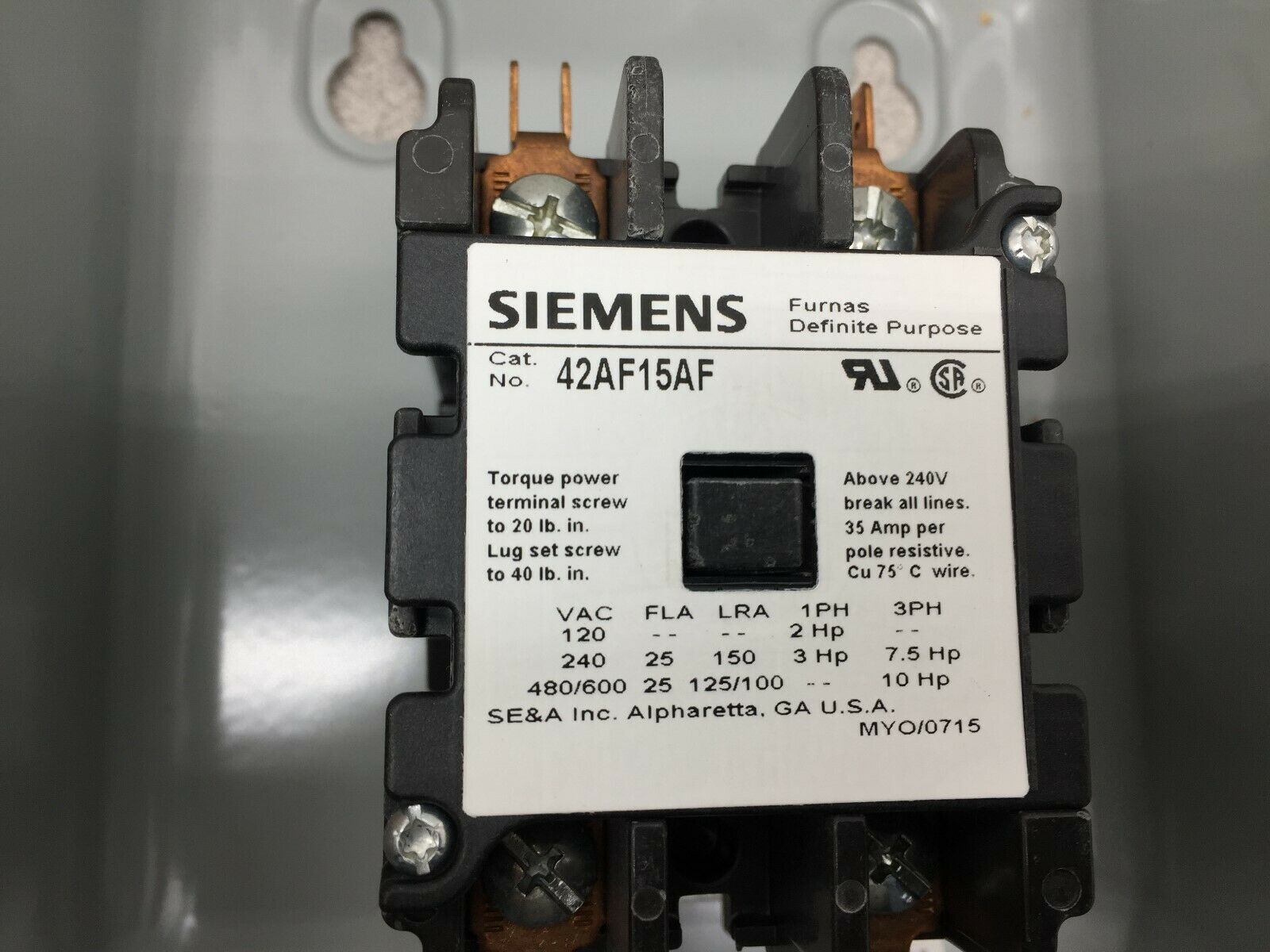 NEW IN BOX SIEMENS 120VAC COIL 25AMP NEMA 1 ENC FUNAS CONTROL CONTACTOR 42AF15BF