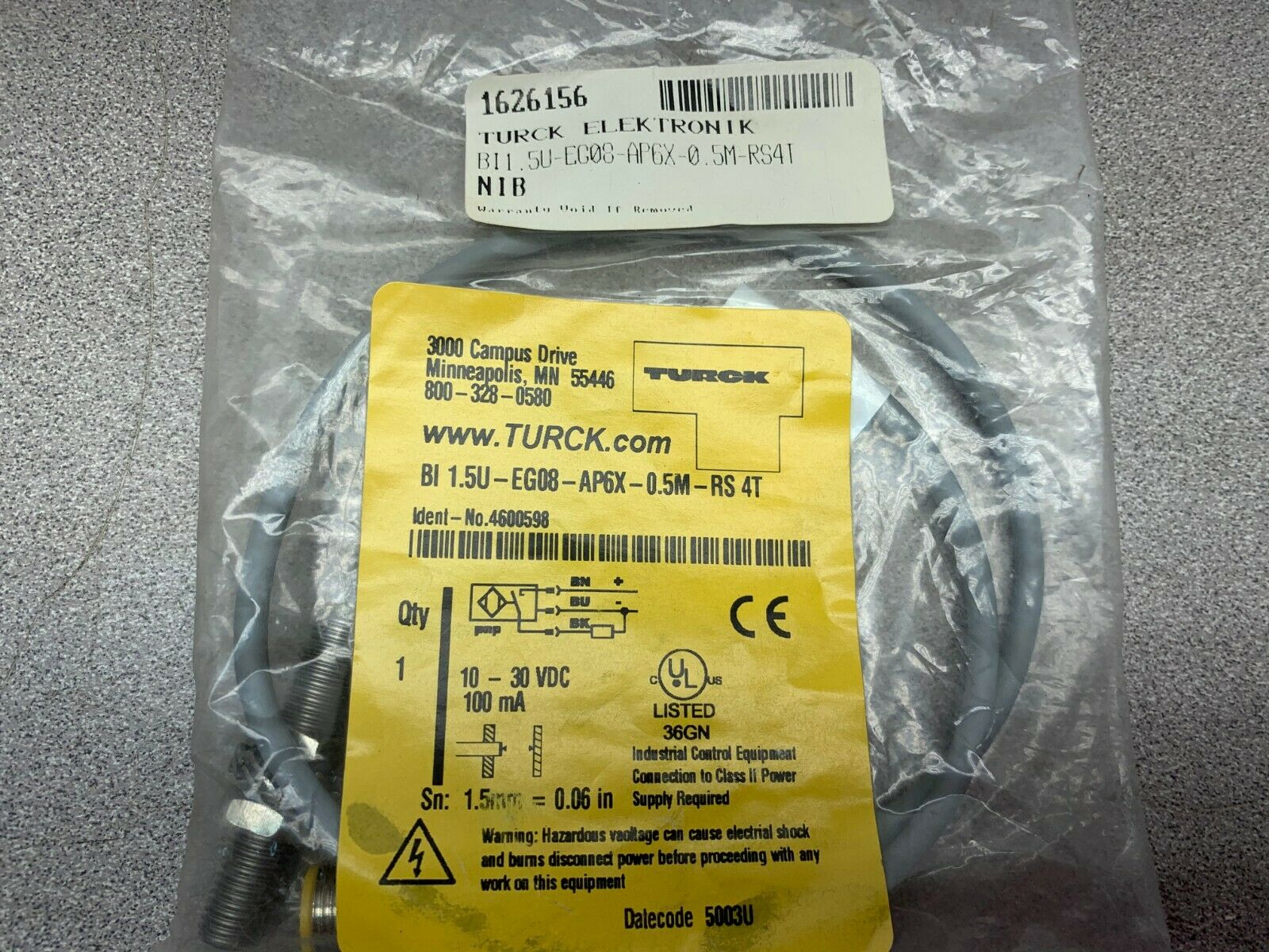 NEW IN PACKAGE TURCK SENSOR BI 1.5U-EG08-AP6X-0.5M-RS 4T