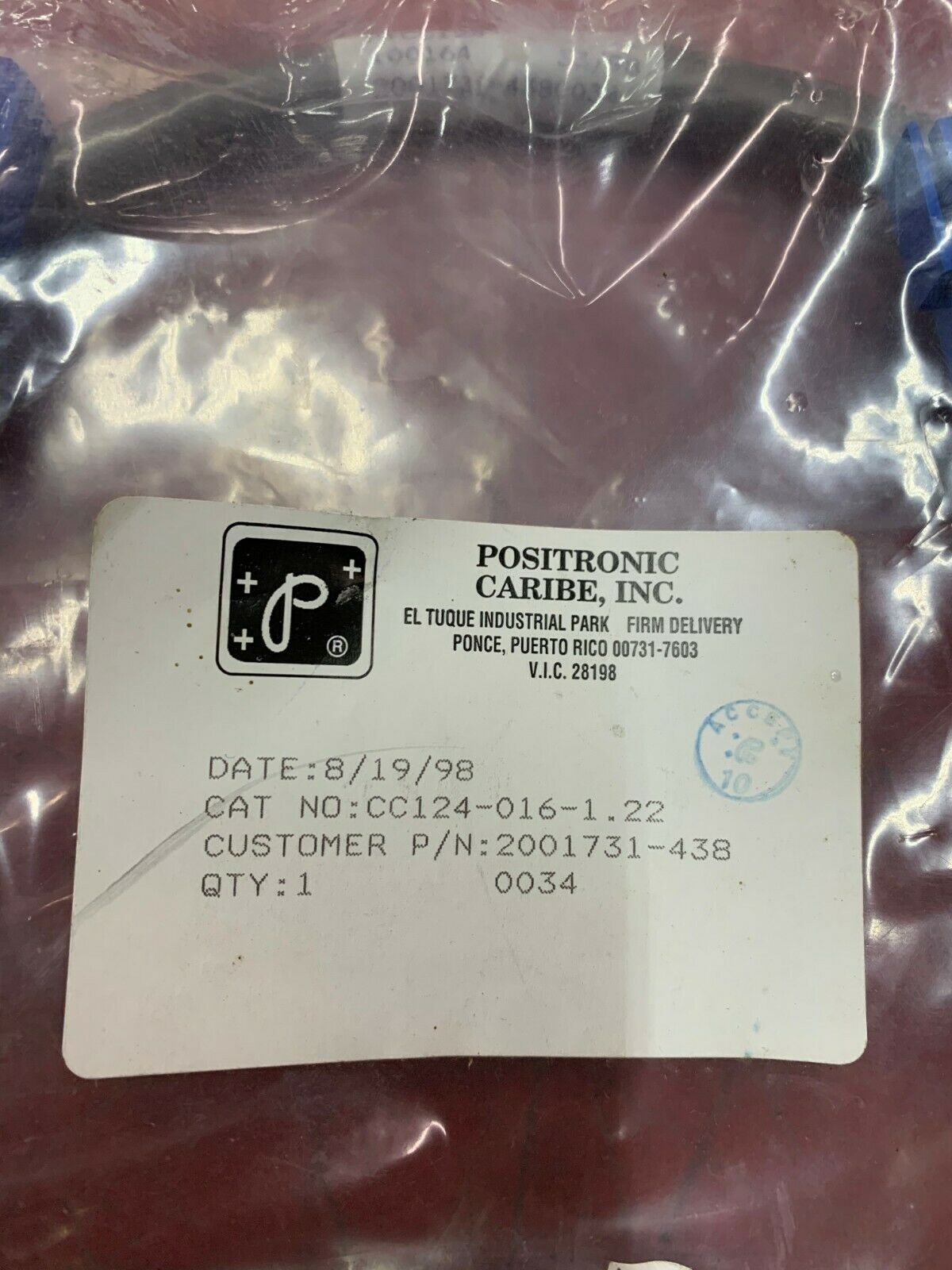 NEW IN BAG POSITRONIC CARIBE INC. CABLE CC124-016-1.22