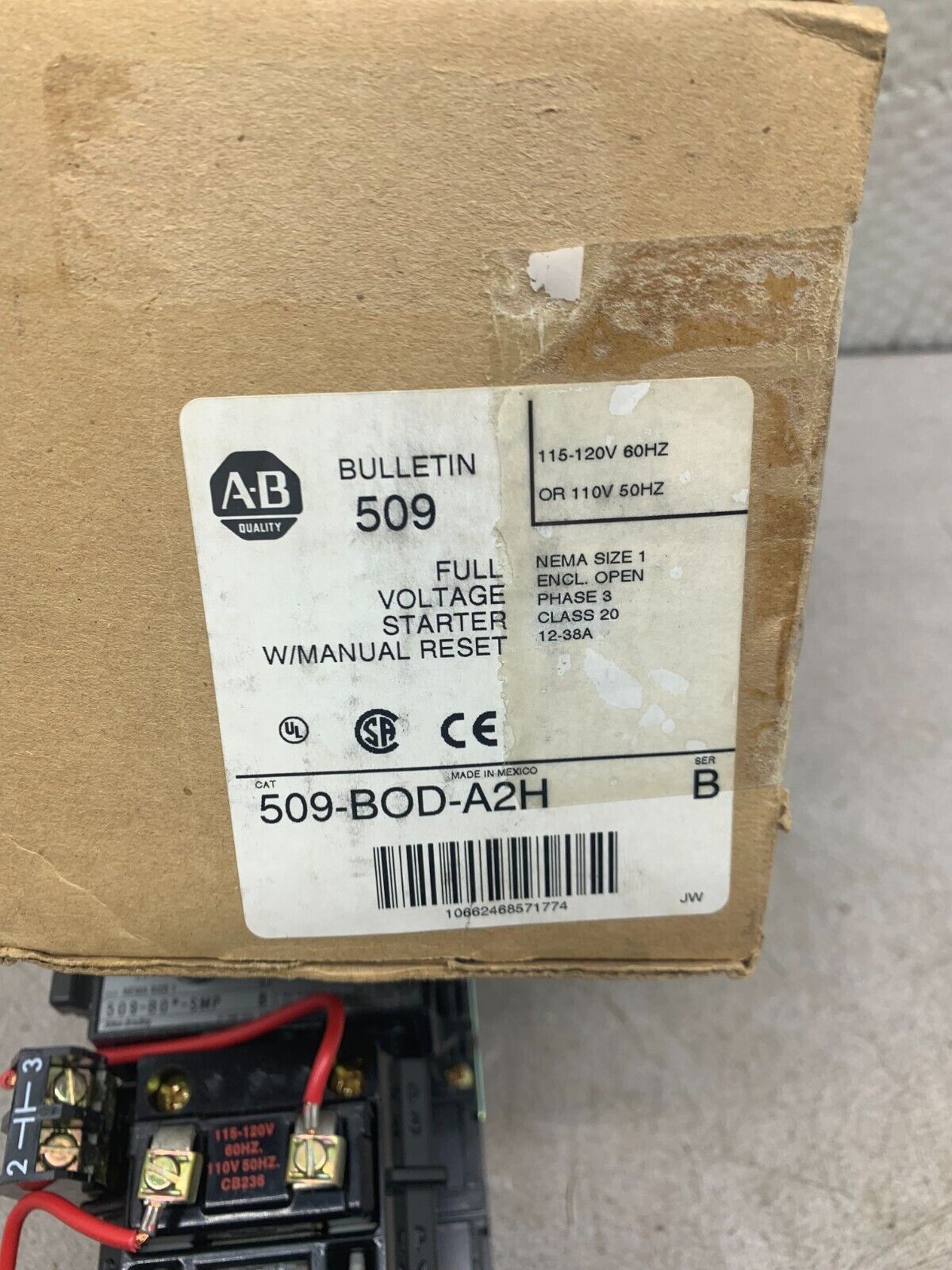 OVERLOADNEW ALLEN-BRADLEY 509-BO*-SMP SIZE 1 STARTER 110/120V. COIL 509-BOD-A2H