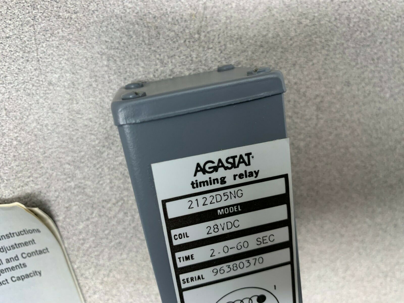 NEW IN PACKAGING AGASTAT 2-60 SEC. TIMING RELAY 2122D5NG