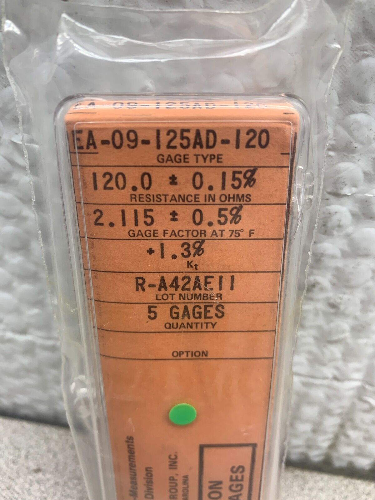 NEW PACK OF 5 MICRO MEASUREMENTS PRECISION STRAIN GAGES EA-09-125AD-120